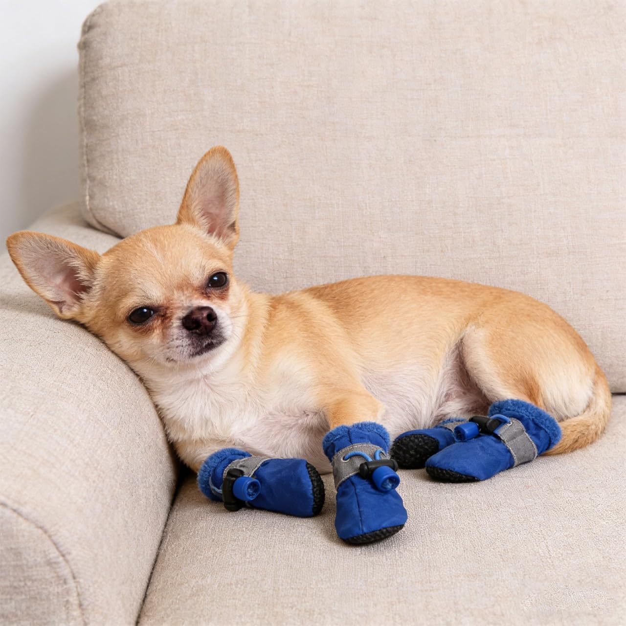 4pcs Dog Boots All Seasons Pet Booties Dogs Pet Dog paw Protector for Dogs Size XS (Blue)