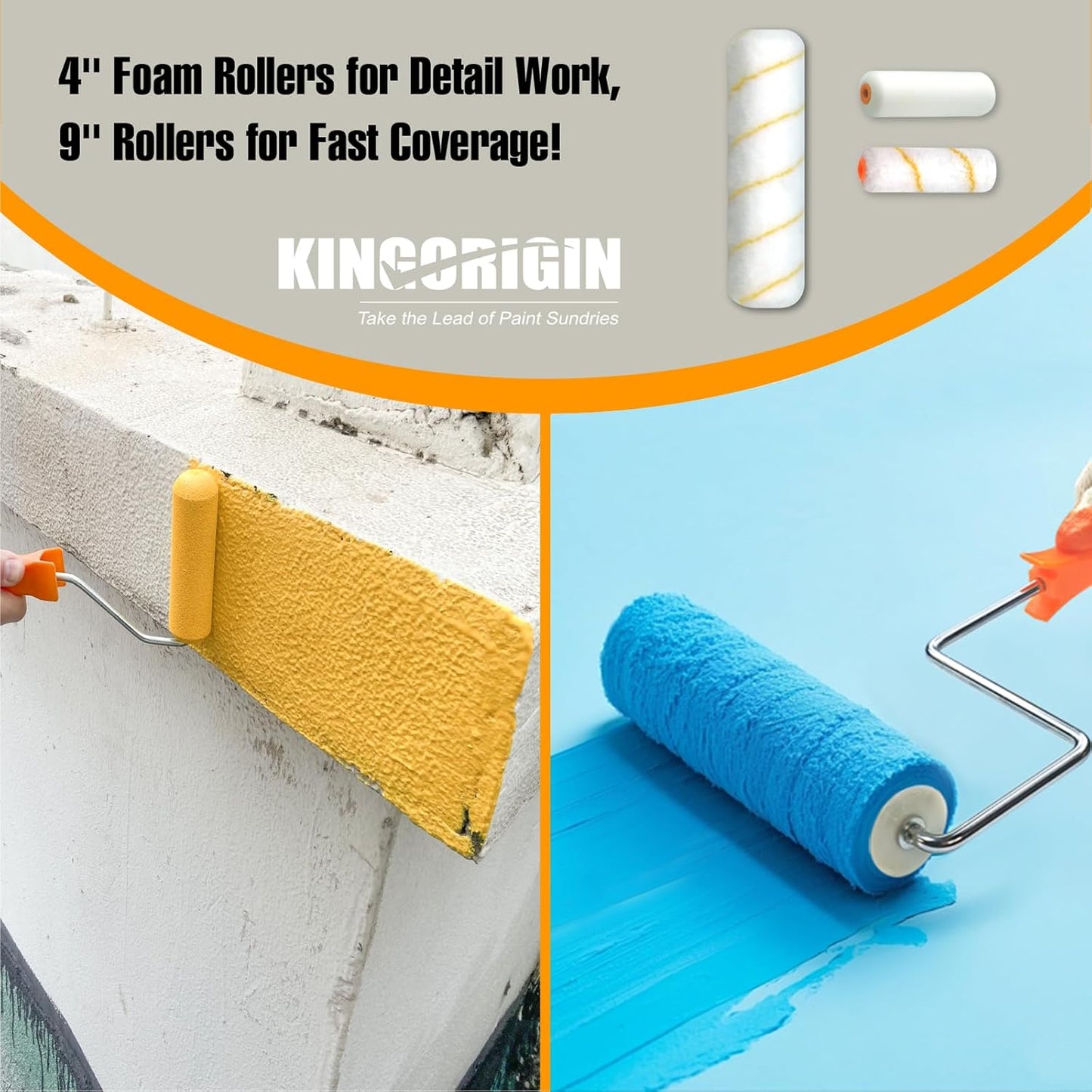 King Origin 18 Pcs Paint Roller Kit - 9" & 4" Paint Roller Covers, Paint Tray with Liners, Brush, Scrapers & Tools | All-in-One Painting Supplies for Walls, Ceilings, DIY Home | Paint Kit for House