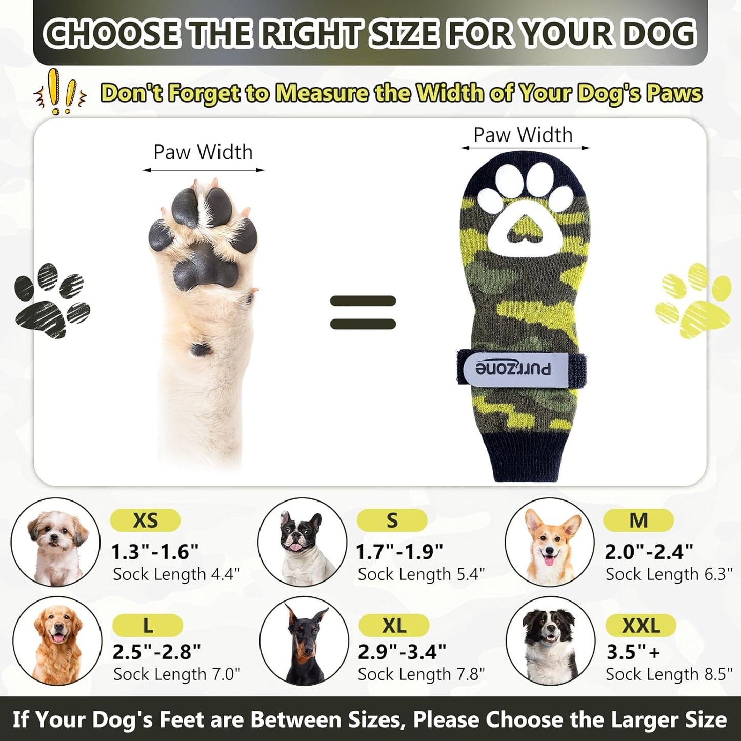 6 Pcs Non-Slip Dog Socks with Paw Grips Indoor, Cute Socks for Hardwood Floors, Winter Snow, Hot Pavement, Paw Protector Socks (Green Camouflage, Large)
