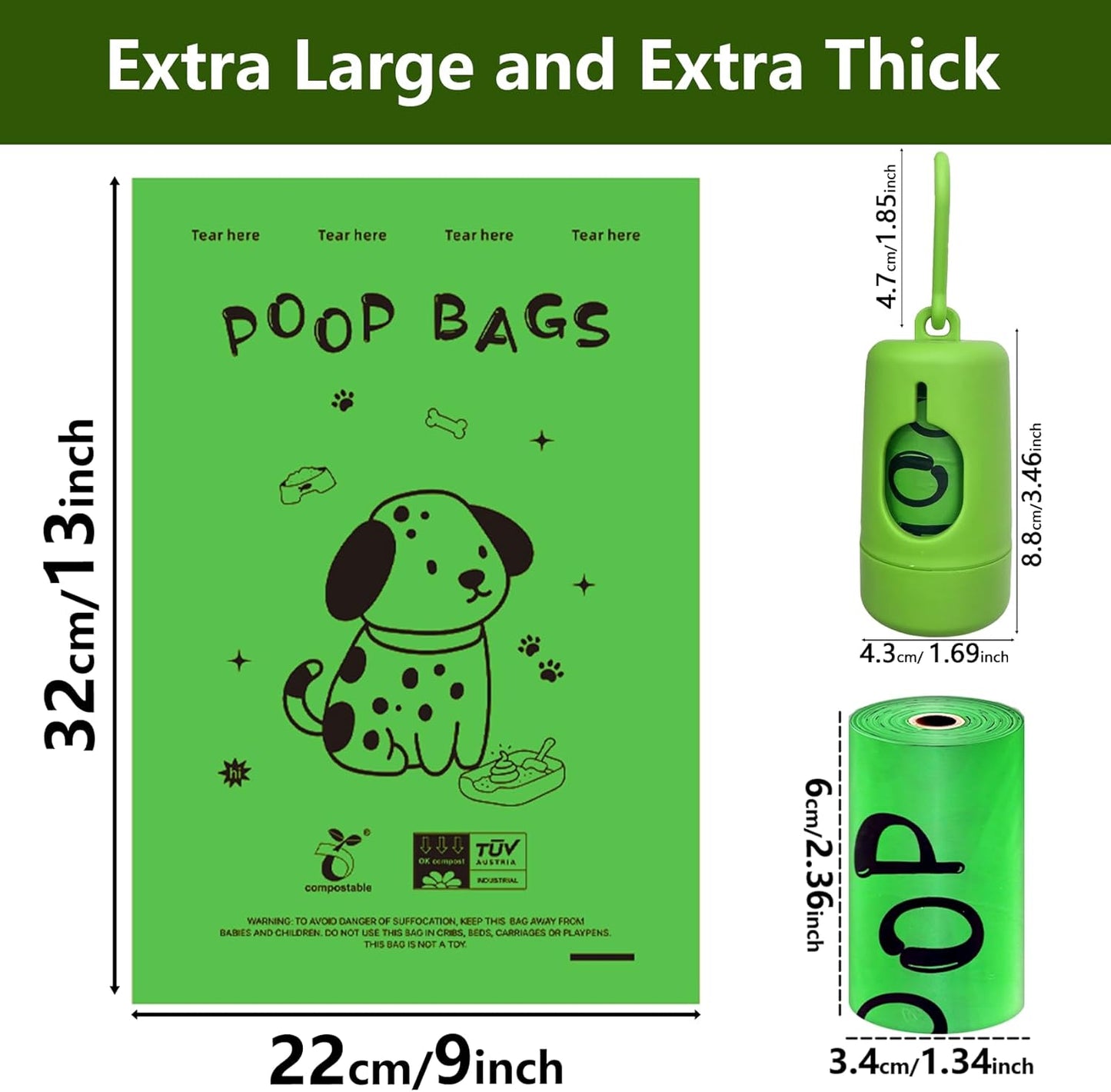 Dog Poop Bags Rolls-Biodegradable dog poop bags, Compostable Dog Waste Bags, ASTM D6400 & EN 13432 Compliant BPI Certified Pet Waste Bags. Earth Friendly 120 waste bag including dispenser