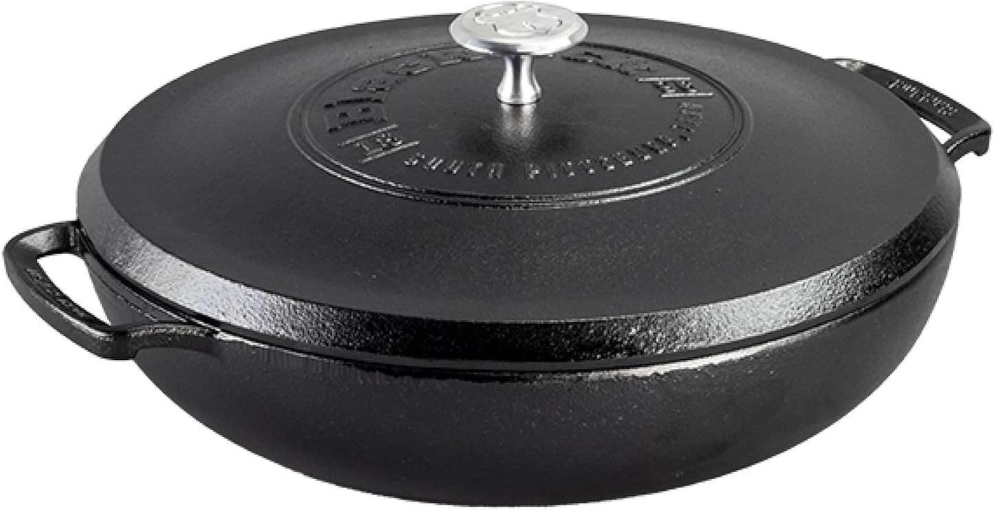 Lodge Blacklock 17 Triple Seasoned Cast Iron Braiser with Lid - Dutch Oven with Nonstick Finish - Lightweight Cast Iron Braiser - Dutch Oven Cookware - Cooking Pot with High-Heat Aluminum Knob