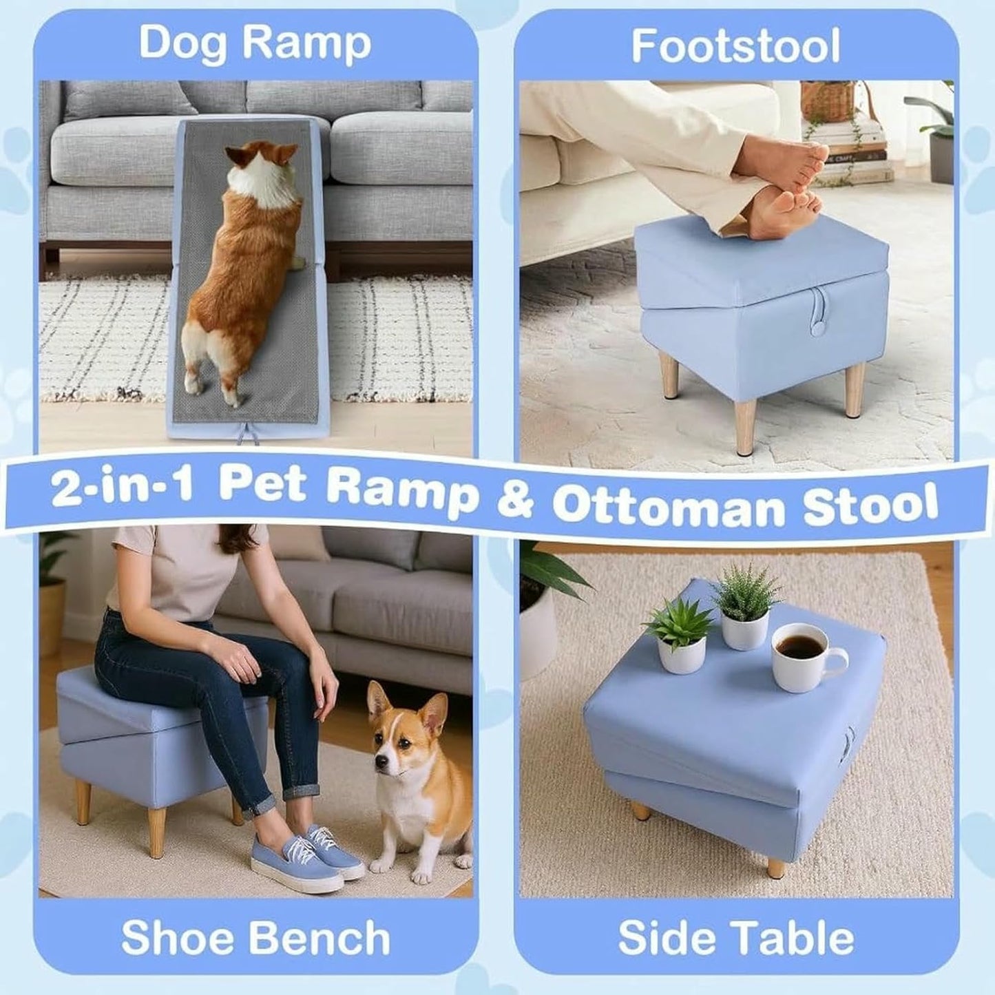 Dog Ramp Ottoman,Split Ottoman Dog Ramp,Upgraded Cat Scratcher,2-in-1 Convertible Wooden Home Step Stool,A Non-Slip Mat for Small Dogs and Cats