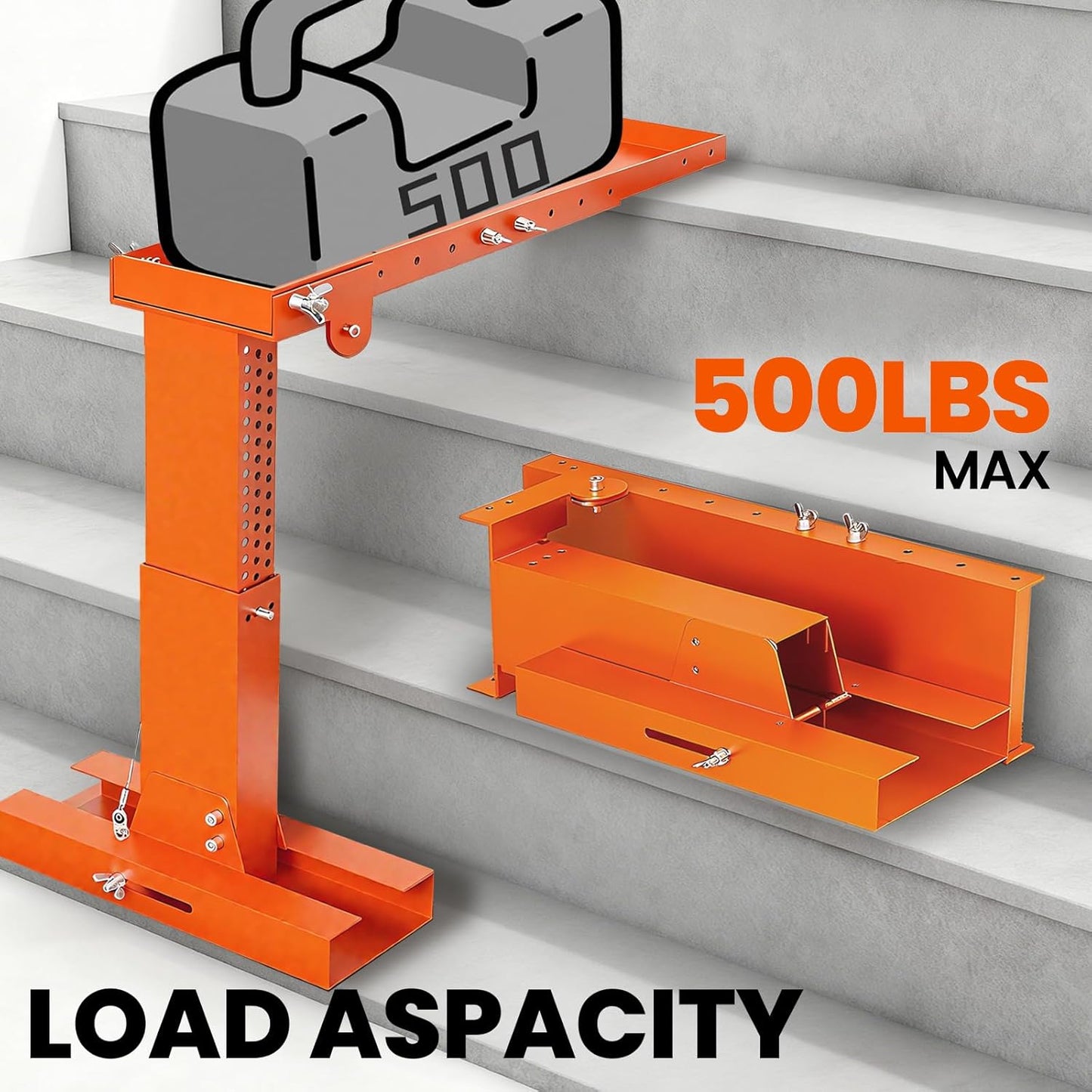 Foldable Ladder Leveler Pro+ - Adjustable 11-18" H & 17-31.5" L Platform for Stairs, 500LB Capacity, Fits <30" Foot Spacing-Orange