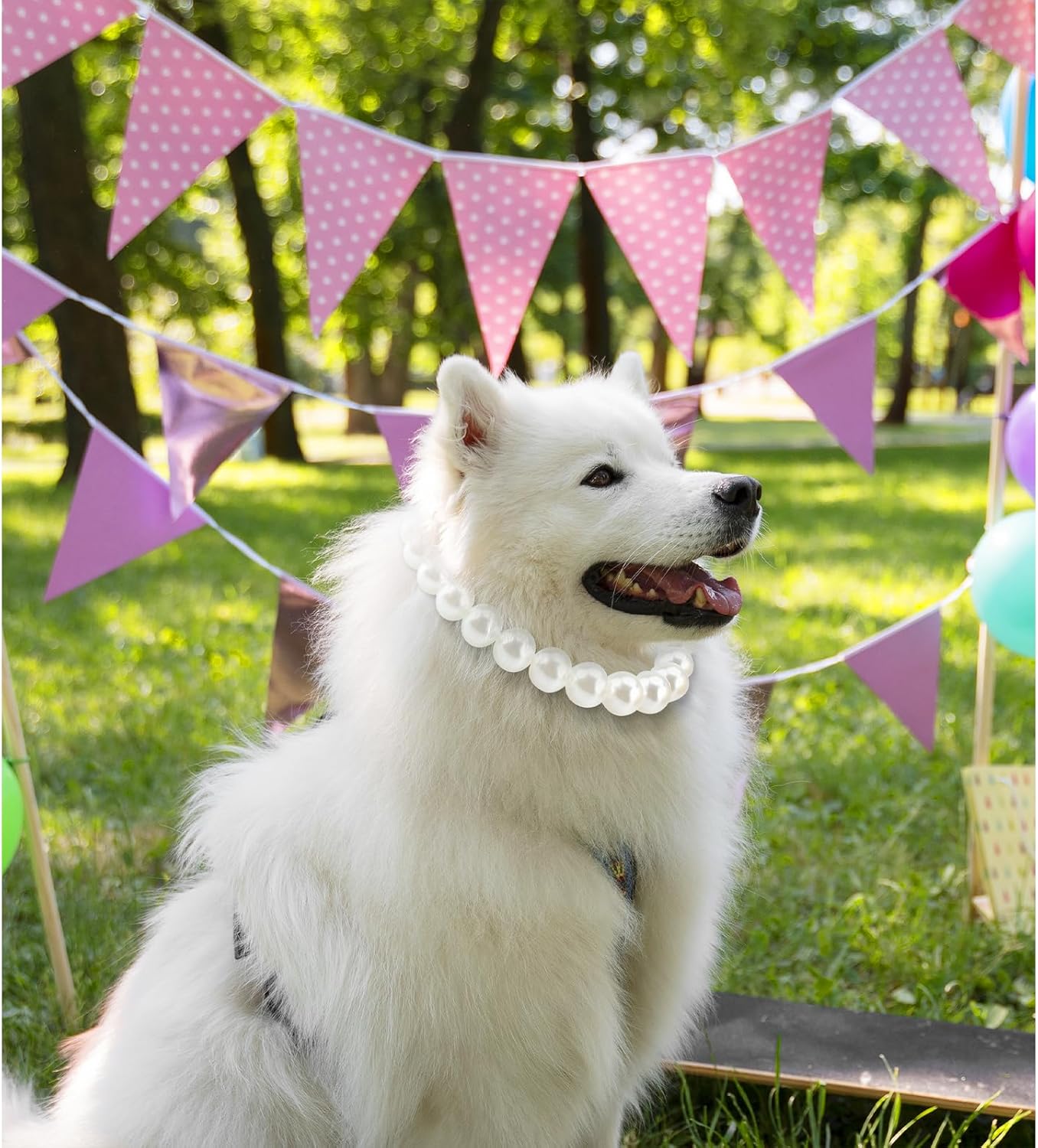 KUDES Chunky Pearl Dog Necklace (Beads 20mm),Elegant Classic Super Big Pearl Collar Necklace Accessories for Medium Large Dogs Occasions and Gatherings (White, M(Neck Girth15.7''-17.5''))