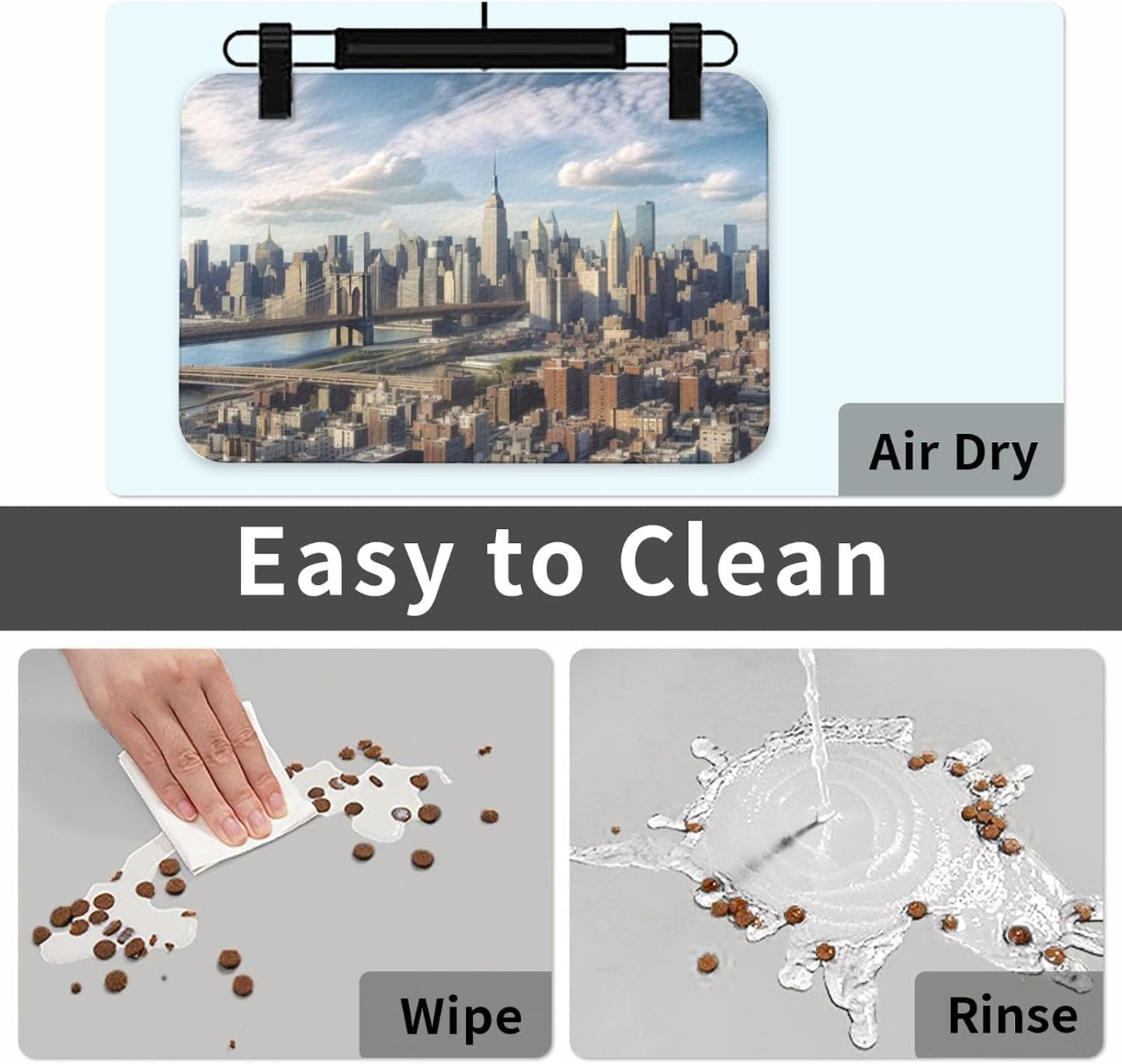 New York City Pet Feeding Mat 40x60cm Absorbent Leather Dog Cat Food Mats Non-Slip Dog Bowl Mats for Food and Water, Quick Dry Pets Placemats for Cats and Dogs Water Bowl