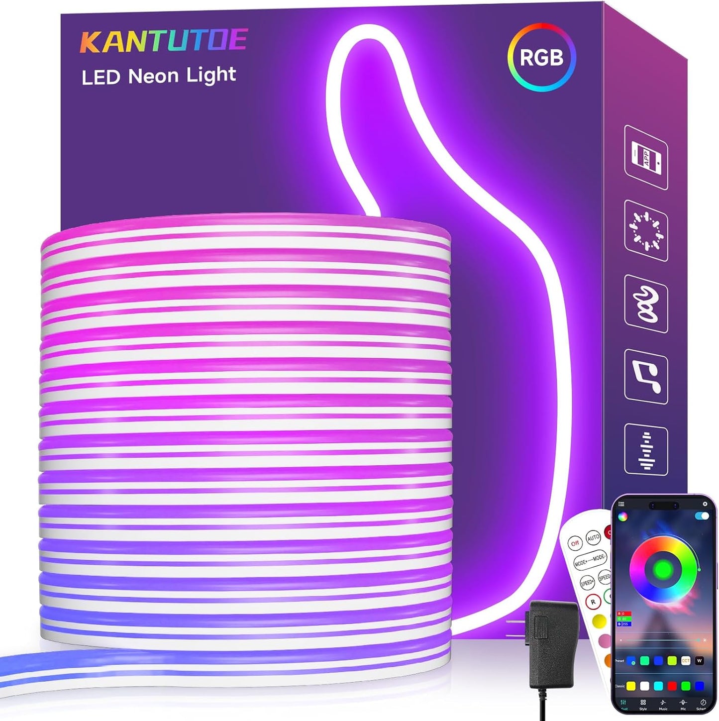 LED Neon Rope Lights, 32.8ft RGB LED Light Strip, 24V Music Sync App/Remote Control DIY Rope Light, IP67 Waterproof Gaming Neon Strip Lights for Bedroom Indoor Oudoor Décor