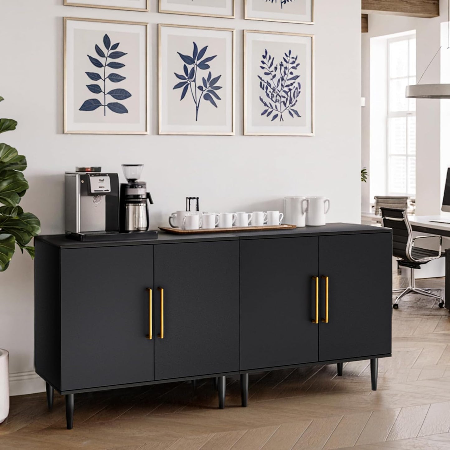 Modern Storage Cabinet, Free Standing Buffet Cabinet, Black Sideboard and Buffet Storage, Wood Accent Furniture for Living Room, Hallway, Entryway, Dining Room, Bedroom (1, Black) | Modern, Sideboard, Buffet Storage, with Doors, Accent Cabinet, 1