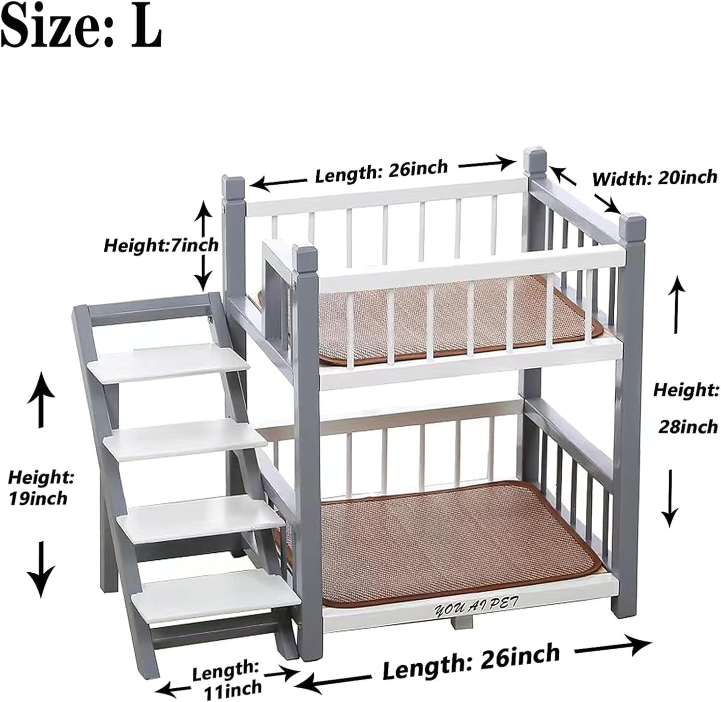Pet Bed with Stairs for Dogs, Double Layer Design with Memory Foam Cushion and Removable Cover - Small, Medium, Large Dog bunk Bed