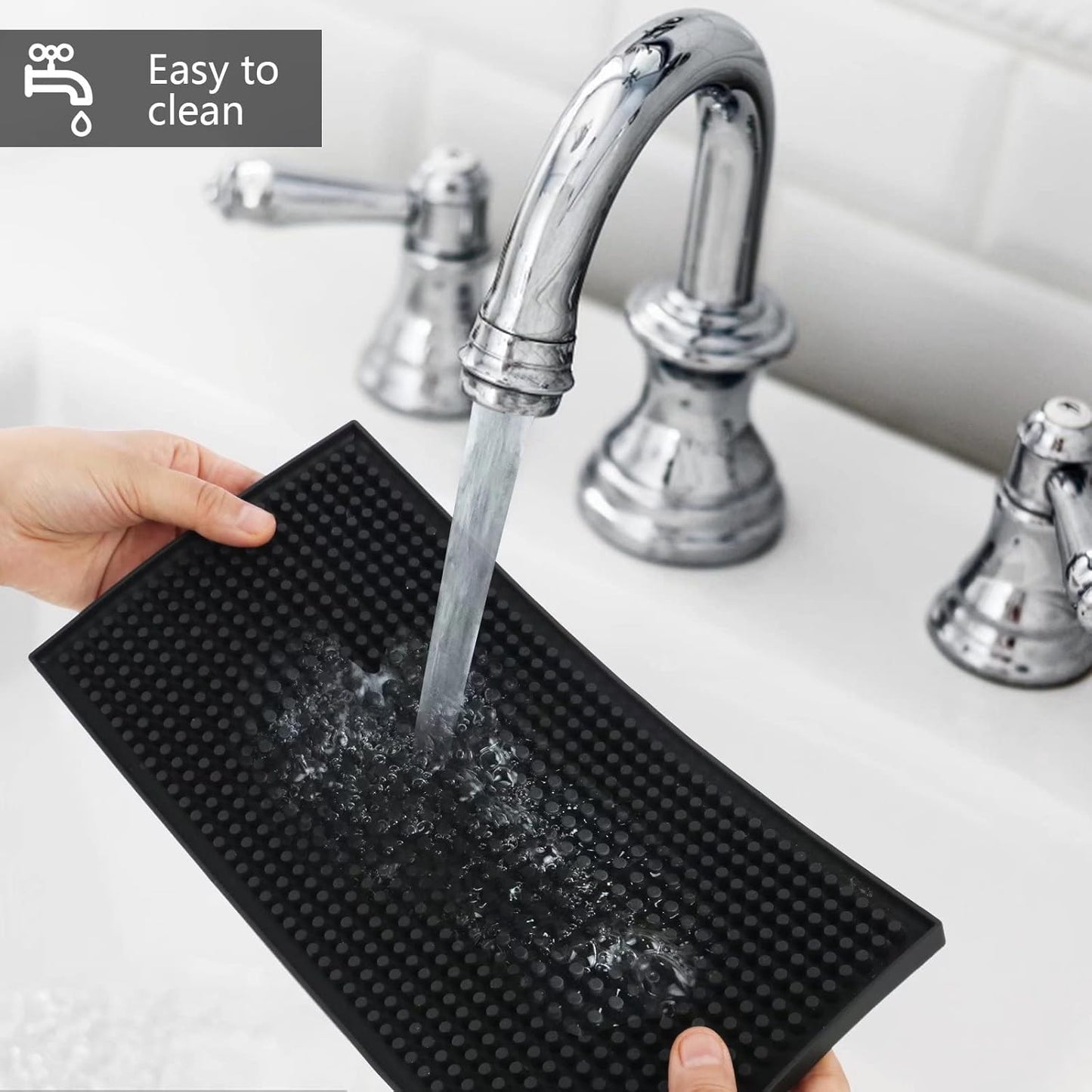 Bar Mat Small 6" x 12" Black, Coffee Mat for Home Bar, Bar Service Spill Mat for Cocktail Bartender Kitchen Countertop, PVC Counter Top Cup Mats Glasses Drying Mat, 1PCS