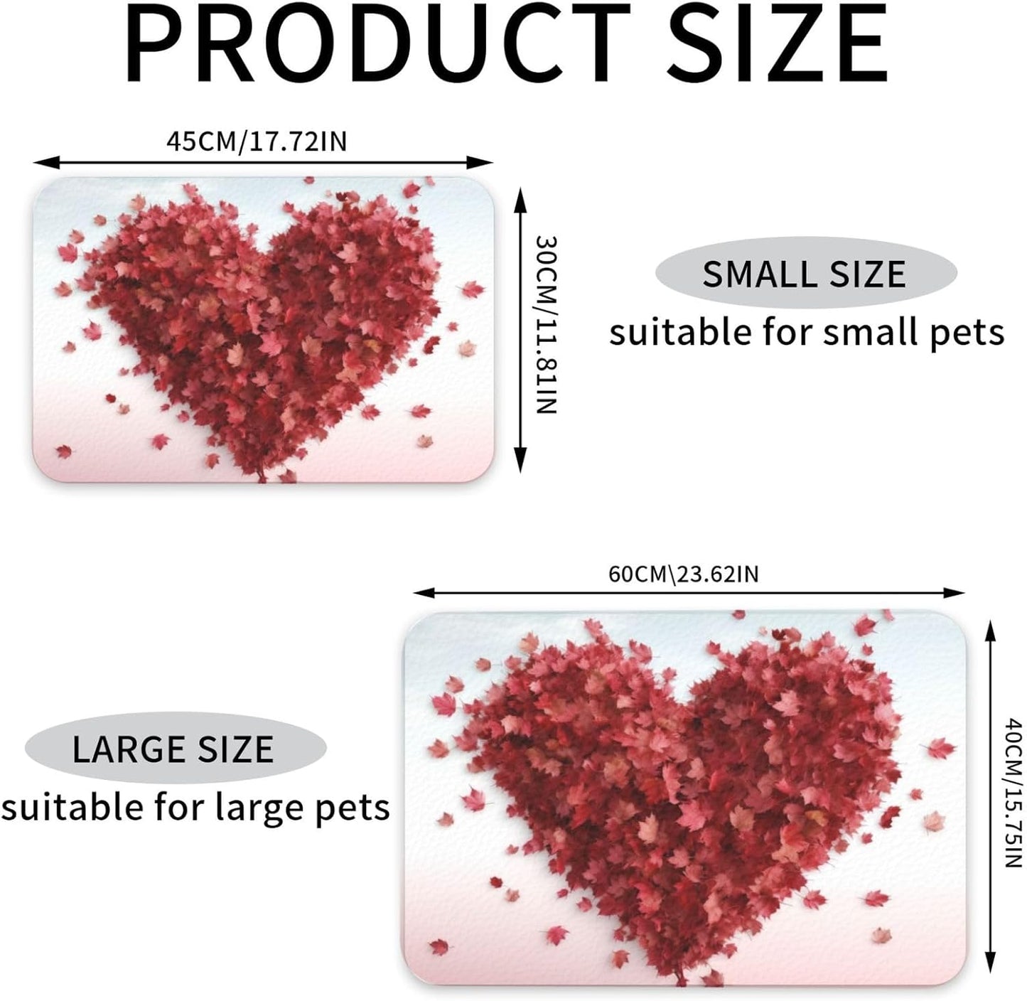 Pet Feeding Mat Leather Dog Food Mat Waterproof Pet Tablecloth Maple Leaves Heart Pet Placemat for Dogs Absorbent Dog Bowl Mat Anti-Slip Dogs Mats for Food and Water