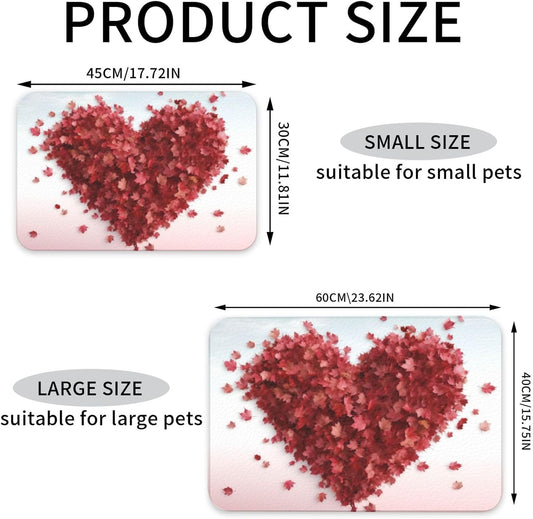 Pet Feeding Mat Leather Dog Food Mat Waterproof Pet Tablecloth Maple Leaves Heart Pet Placemat for Dogs Absorbent Dog Bowl Mat Anti-Slip Dogs Mats for Food and Water