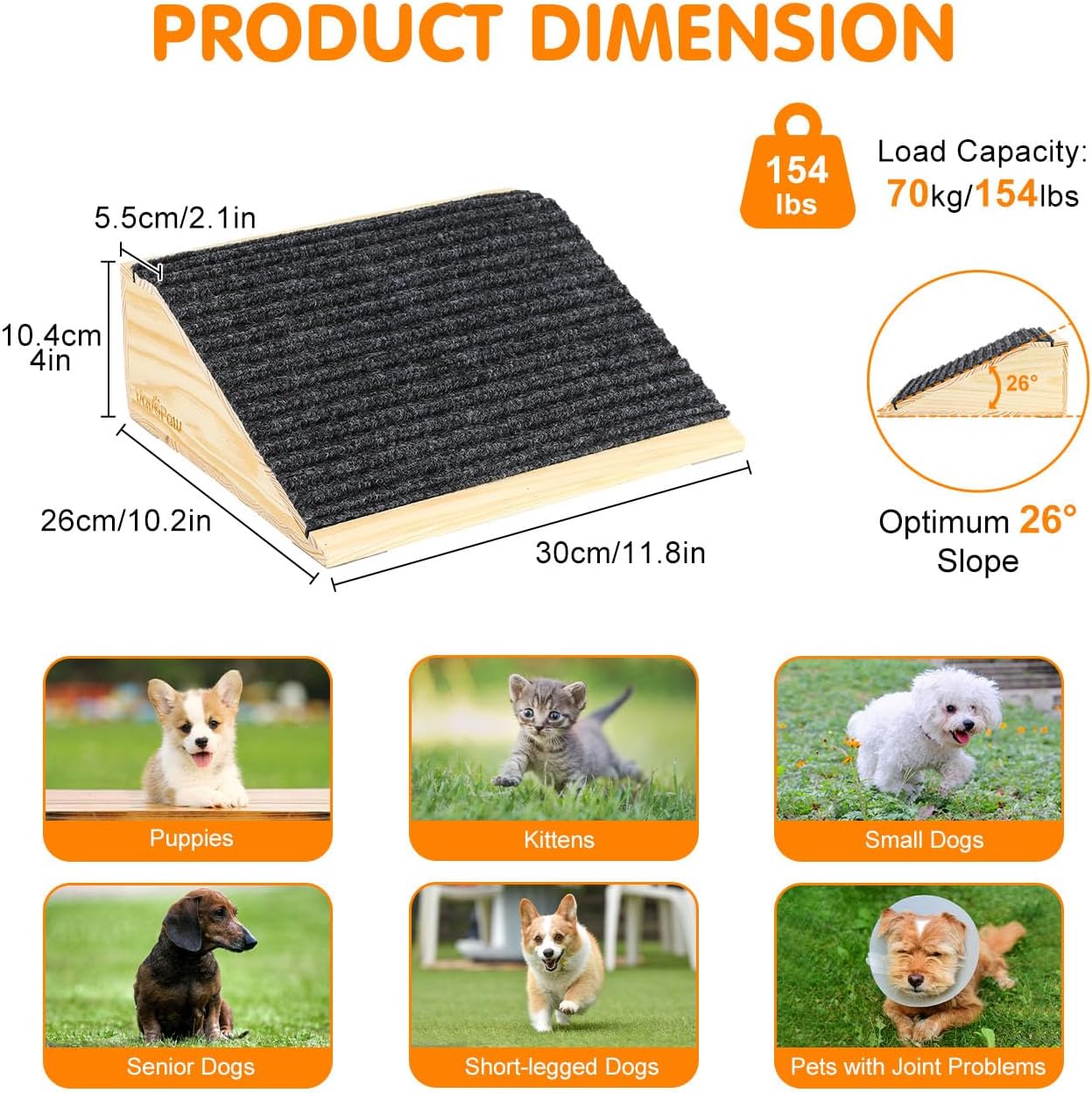 Dog Ramp for Stairs, Non-Slip Dog Stairs, Sturdy Wooden Pet Steps for Small Dogs and Cats Fits Staircase Indoor, Assist for Injured and Older Pets(4 Pack/S, Light Wood)