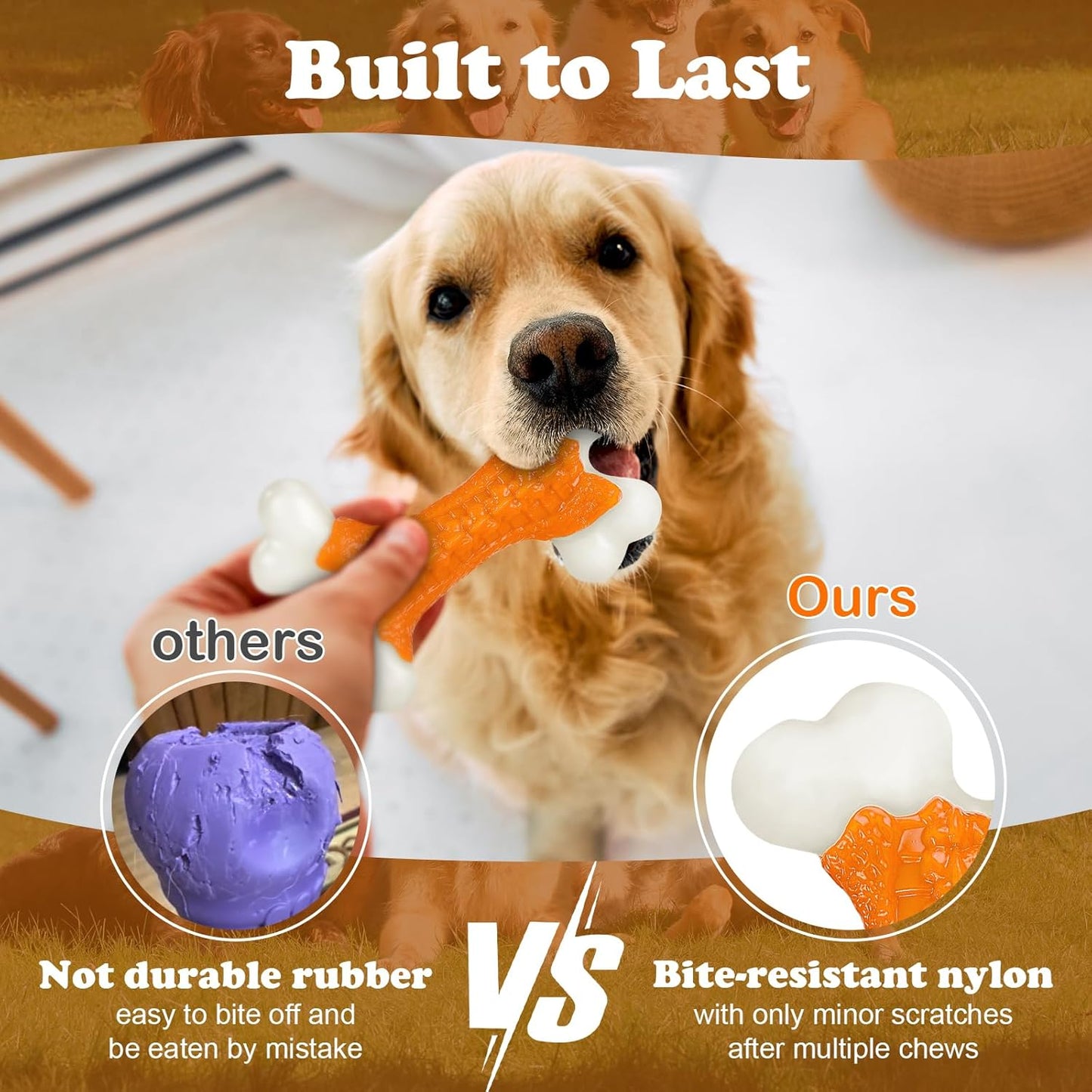 2-Pack Dog Toys for Aggressive Chewers, Indestructible 8" Tough Nylon Bone, Teething & Boredom Relief Chew for Large Dogs, Peanut Butter Flavor
