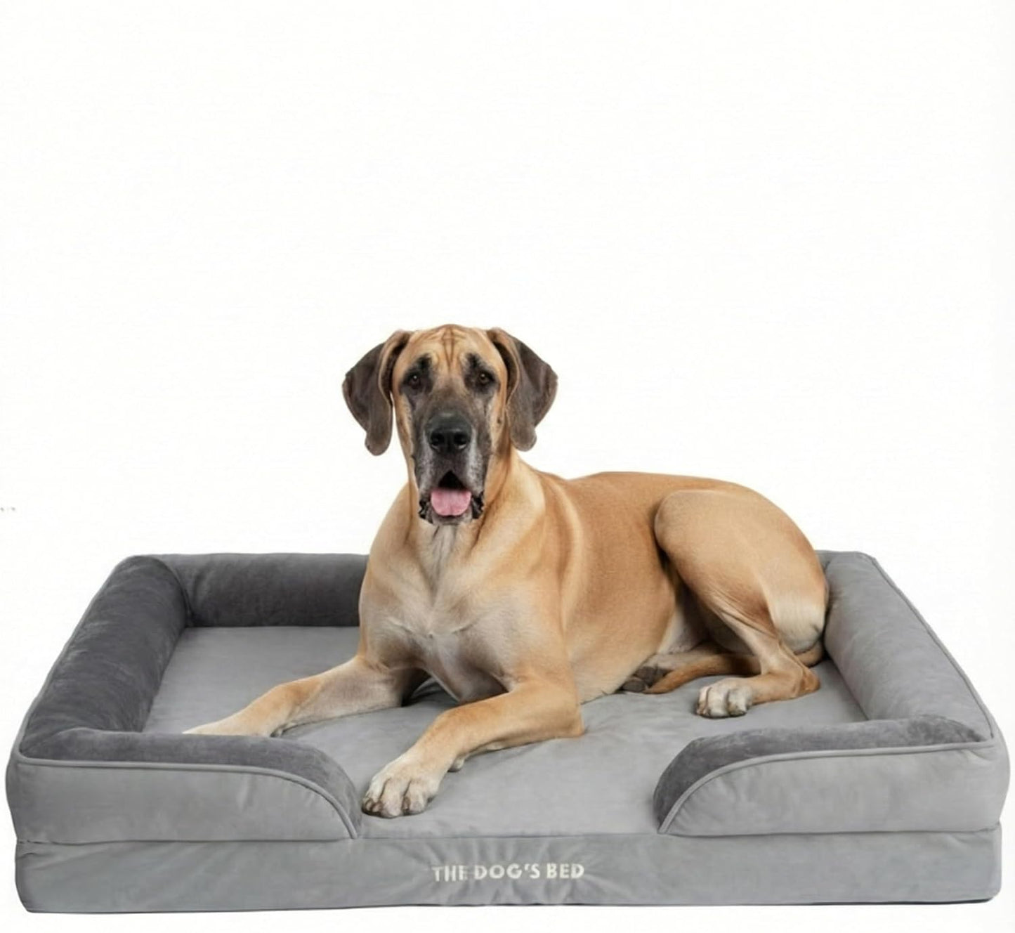 The Dog’s Bed Standard Support Dog Bed with Bolsters, Egg Crate Foam Mattress, Removable Waterproof Liner, Washable Cover with Sewn-in Bolsters, Non-Slip Base – XXL, Silver Grey Plush