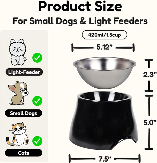 Elevated Spaniel Dog Bowl, Melamine Raised Dog Food Bowl for Long-Eared Dogs, Raised Dog Bowls for Small & Medium Dogs, Stainless Steel Inner Bowl, Non-Slip Base (Black, M (420 ML / 1.5 Cups))