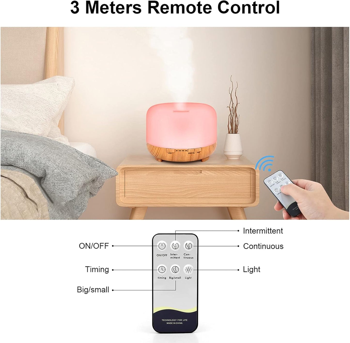 Essential Oil Diffuser Aromatherapy Humidifier: 500ml Grain Ultrasonic Aroma Air Vaporizer for Large Room Quiet Mist Humidifiers Remote Control for Small Baby Bedroom Home, Yellow, (Diffuser-Yellow)