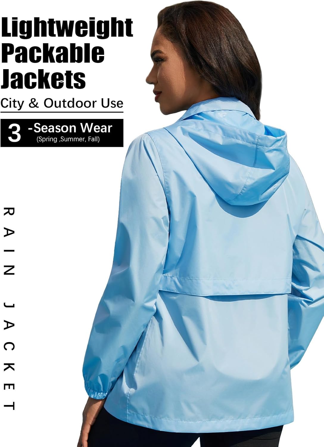 Women's Rain Jacket Waterproof Lightweight Packable Raincoat with Hood for Golf Hiking Travel Windbreaker