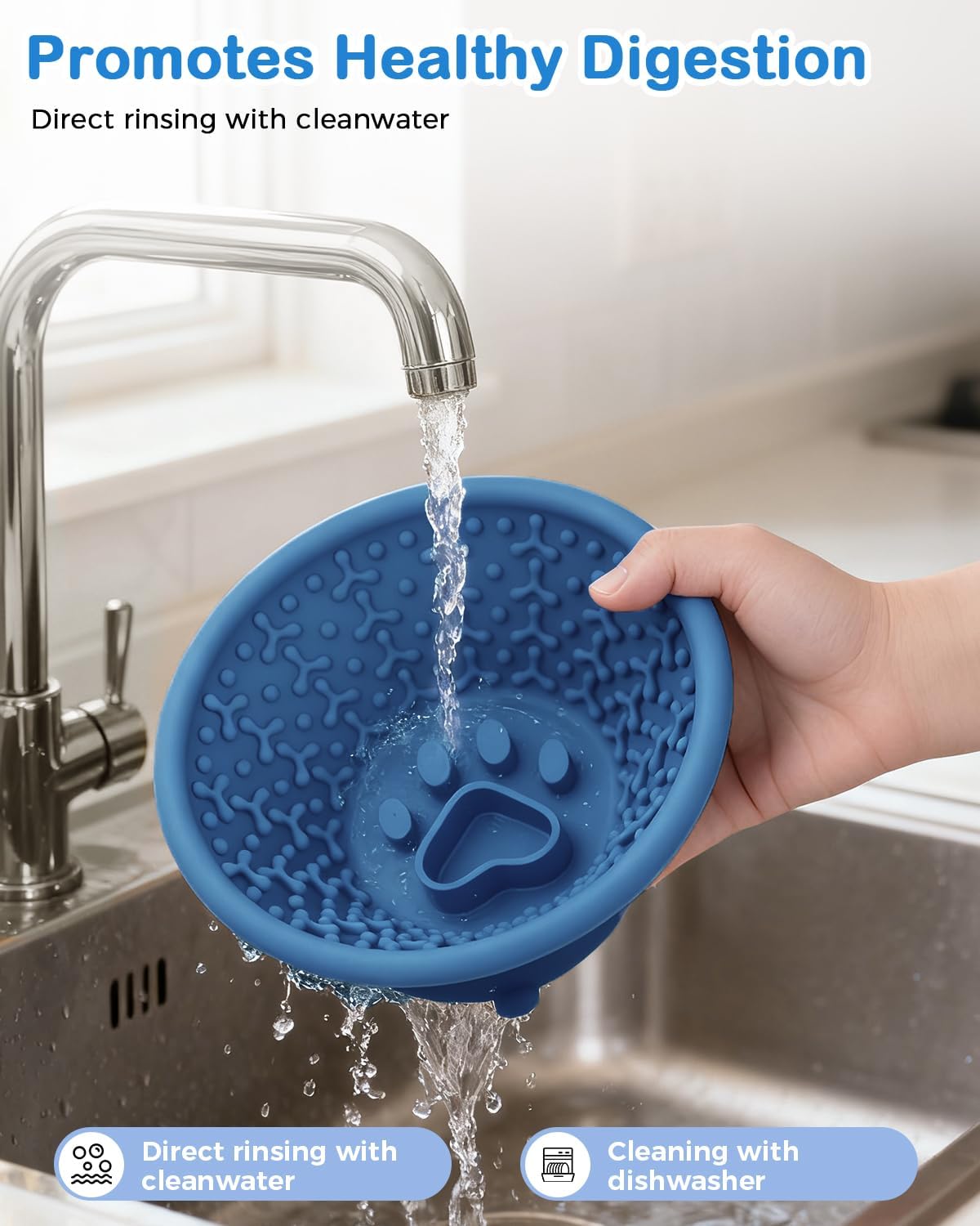 Dog Slow Feeder Lick Bowl to Prevent Fast Eating, Steel Reinforced Rim, Non-Slip Suction Base, BPA-Free Silicone, Dishwasher & Freezer Safe, Helps Extend Mealtime & Keep Dogs Calm(Blue)