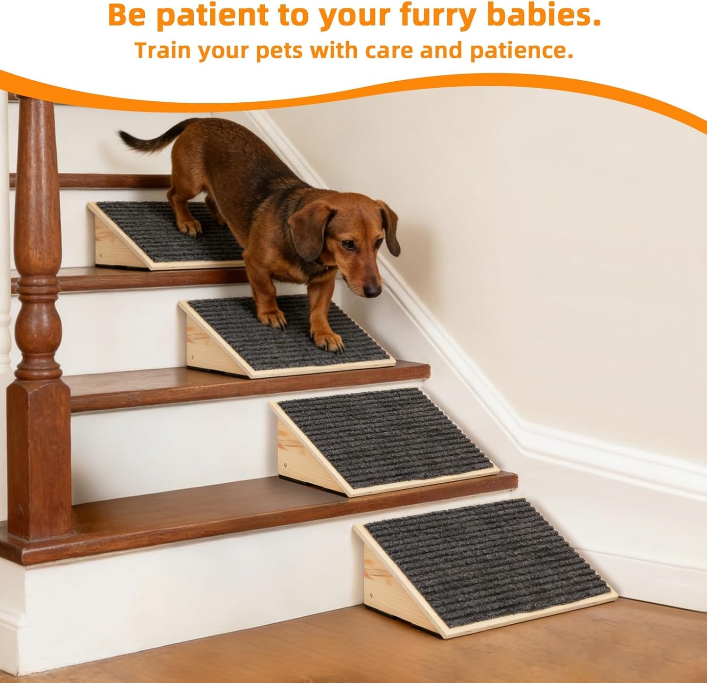 2Pack Wooden Dog Ramp for Stairs Suits for Small Medium Large Dogs Cats, Pet Steps for Staircase Ramp for Dogs Cats, Need Installation