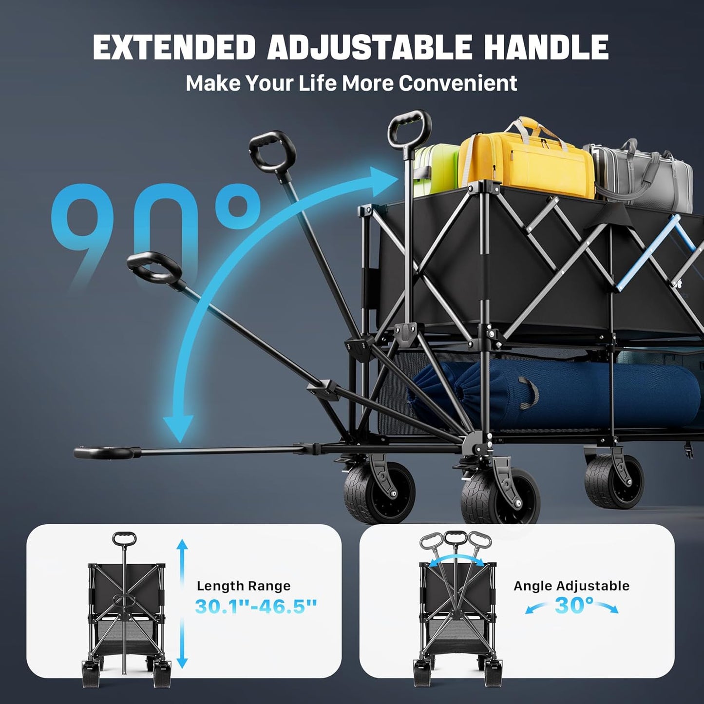 Homebetta 52" Heavy Duty Double-Layer Wagon with Brakes,560LBS Double Decker Wagon,650L Collapsible Wagons Carts with All-Terrain Big Wheels for Sports,Camping,Fishing,Transport