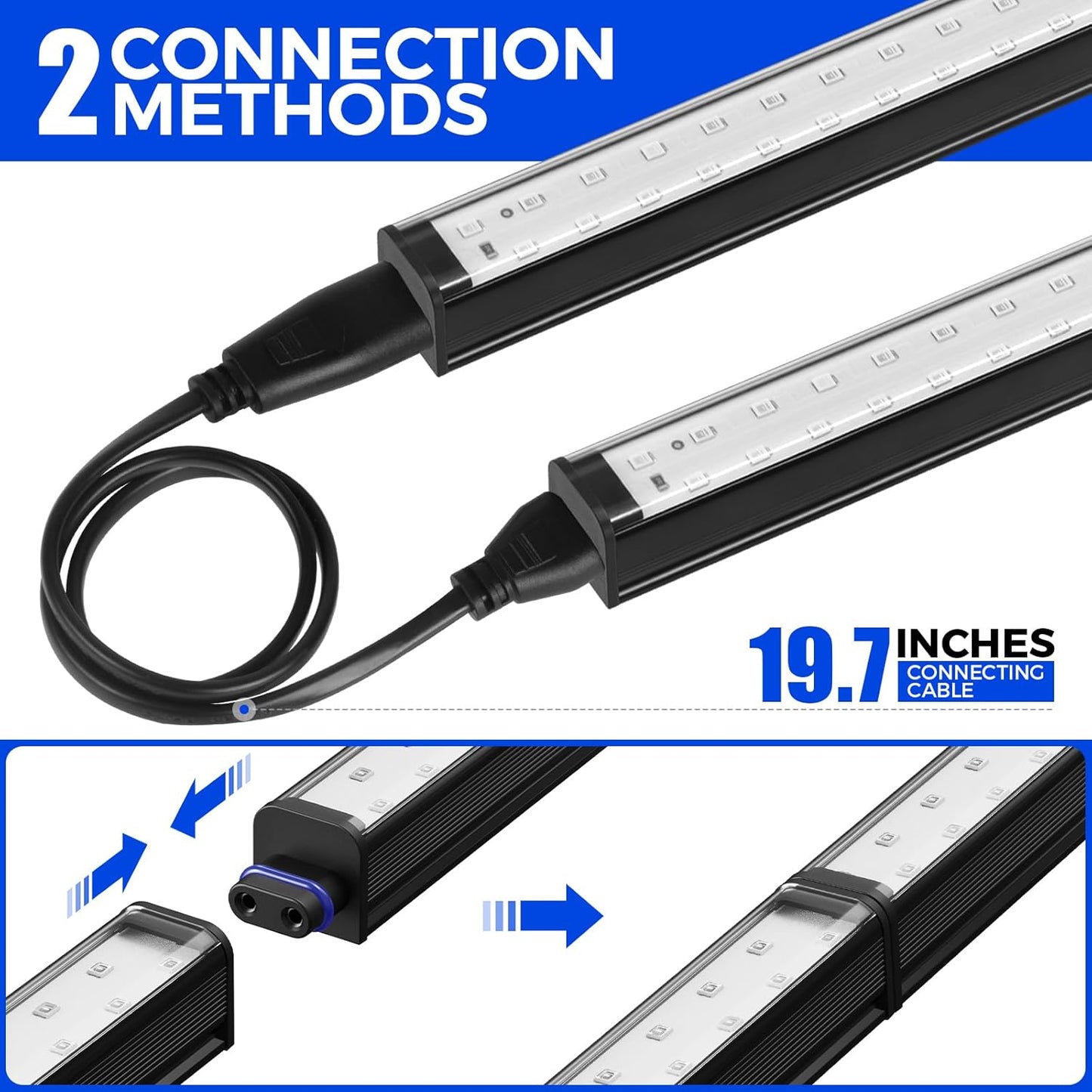 Barrina Black Light Bar, 10W 1FT Magnetic LED Black Lights, for Glow Party, Fluorescent Poster Paint, Blacklight Halloween Decorations, Linkable UV Light, Plug with Built-in ON/Off Switch, 2 Packs