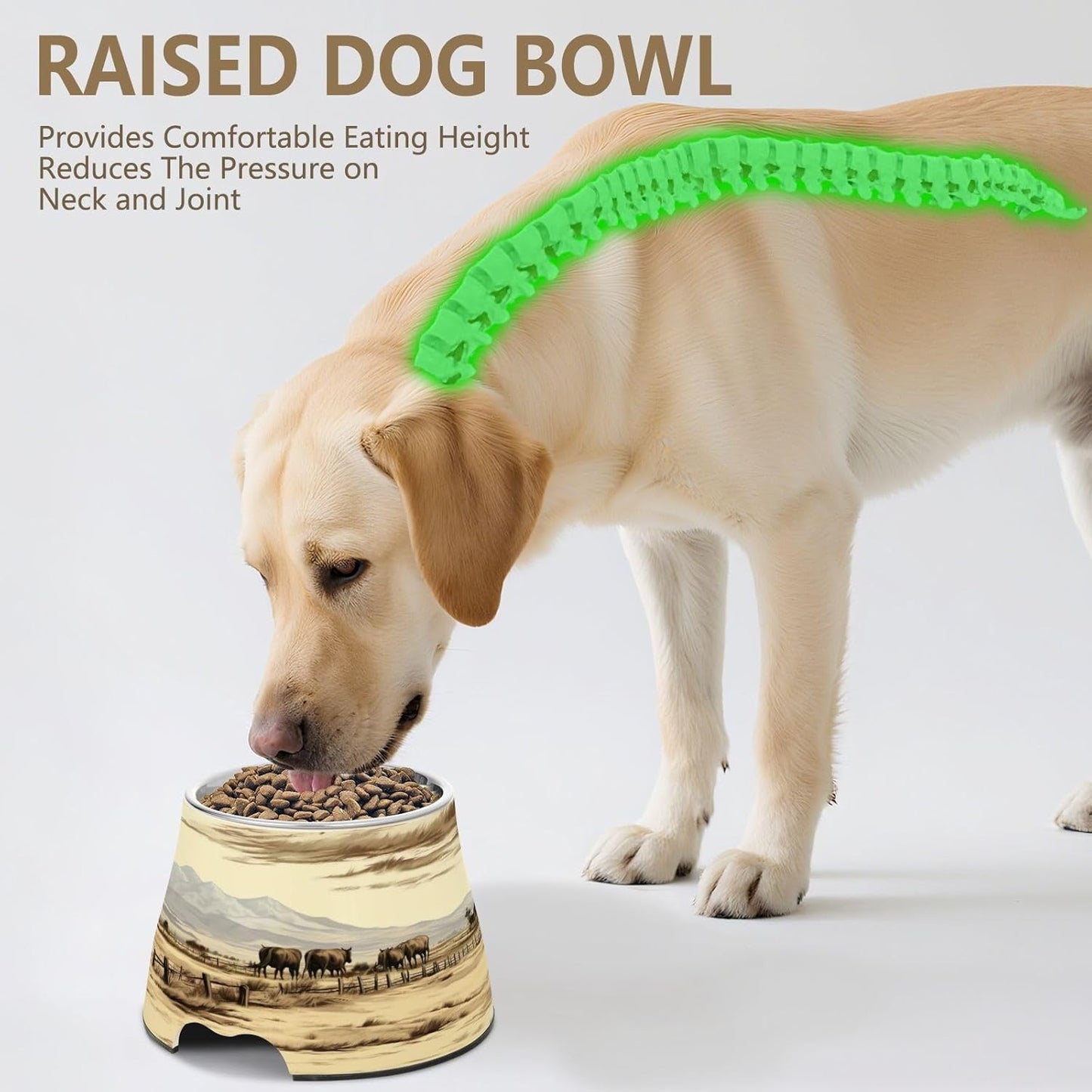 YETTASBIN Farm Cow Elevated Dog Bowls, Prevention of Vertebrae Disease Raised Dog & Cat Bowl Stand with Removable Stainless Steel Bowls, Non-Slip Spill-Proof Pet Food & Water Bowl Dish
