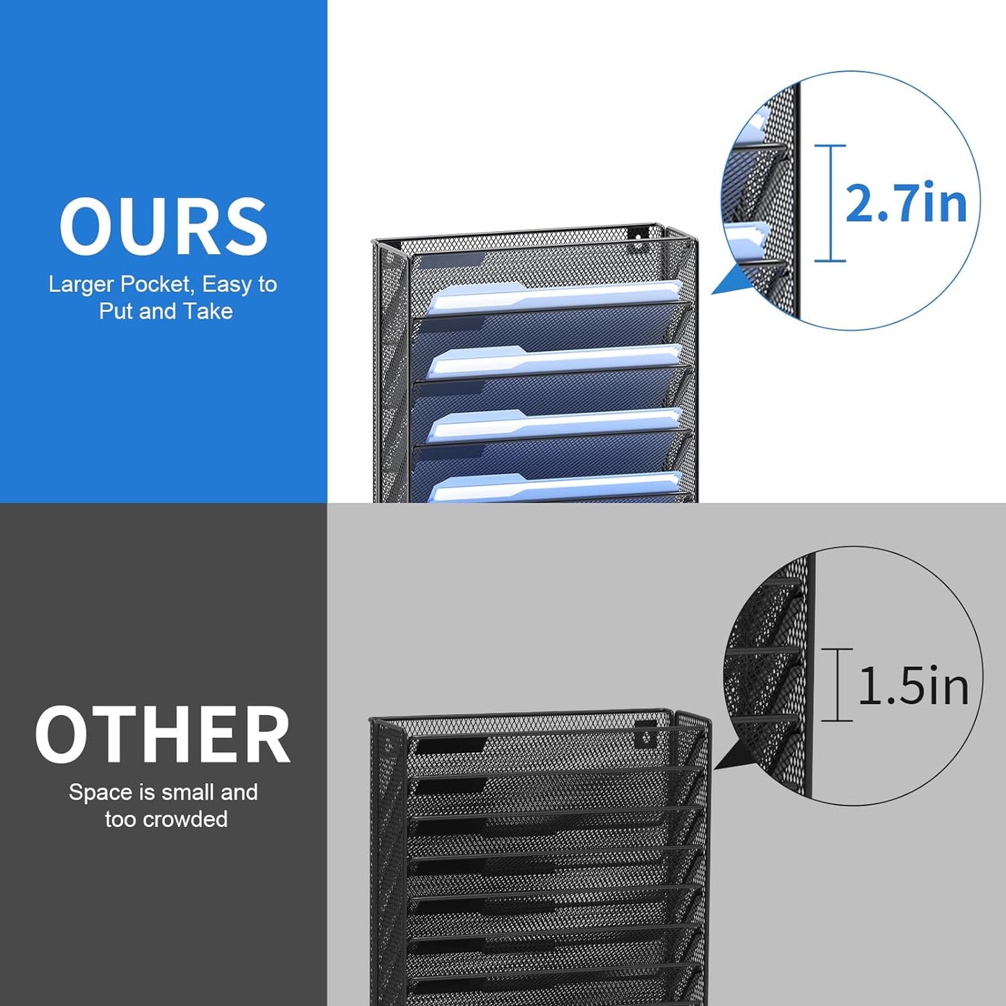 OUTWOLF Hanging Wall File Organizer with Hooks, 12 Tier Vertical Wall Mount File Holder, File Folder Wall Organizer for Office