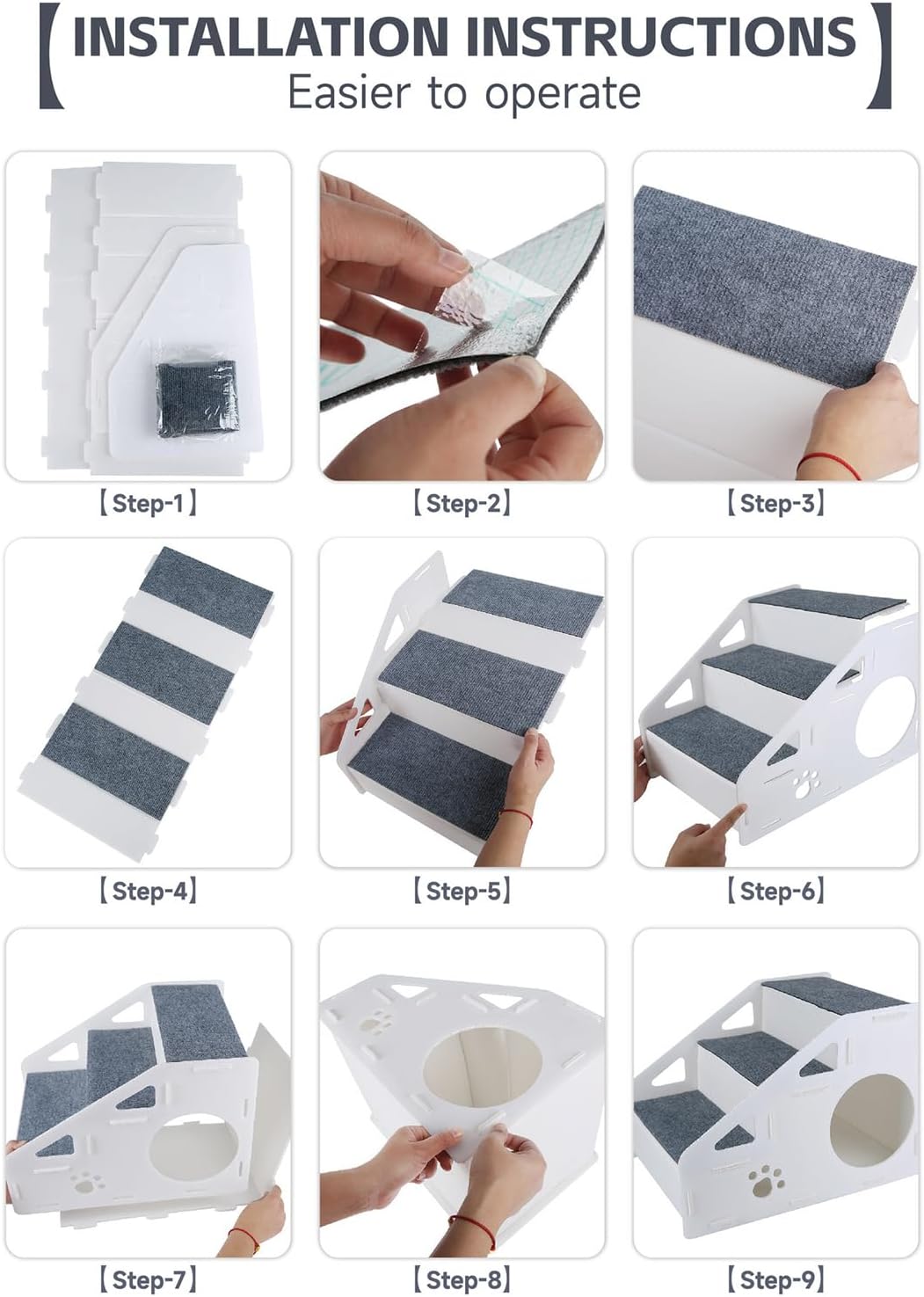 Pet Steps - 4-Step Non-Slip Cat and Dog Stairs with Built-in Cave Ramp, Soft Climbing Aid for Small Medium Large Pets, Ideal for Bed, Couch, Sofa, or Play Area, Safe Indoor Furniture