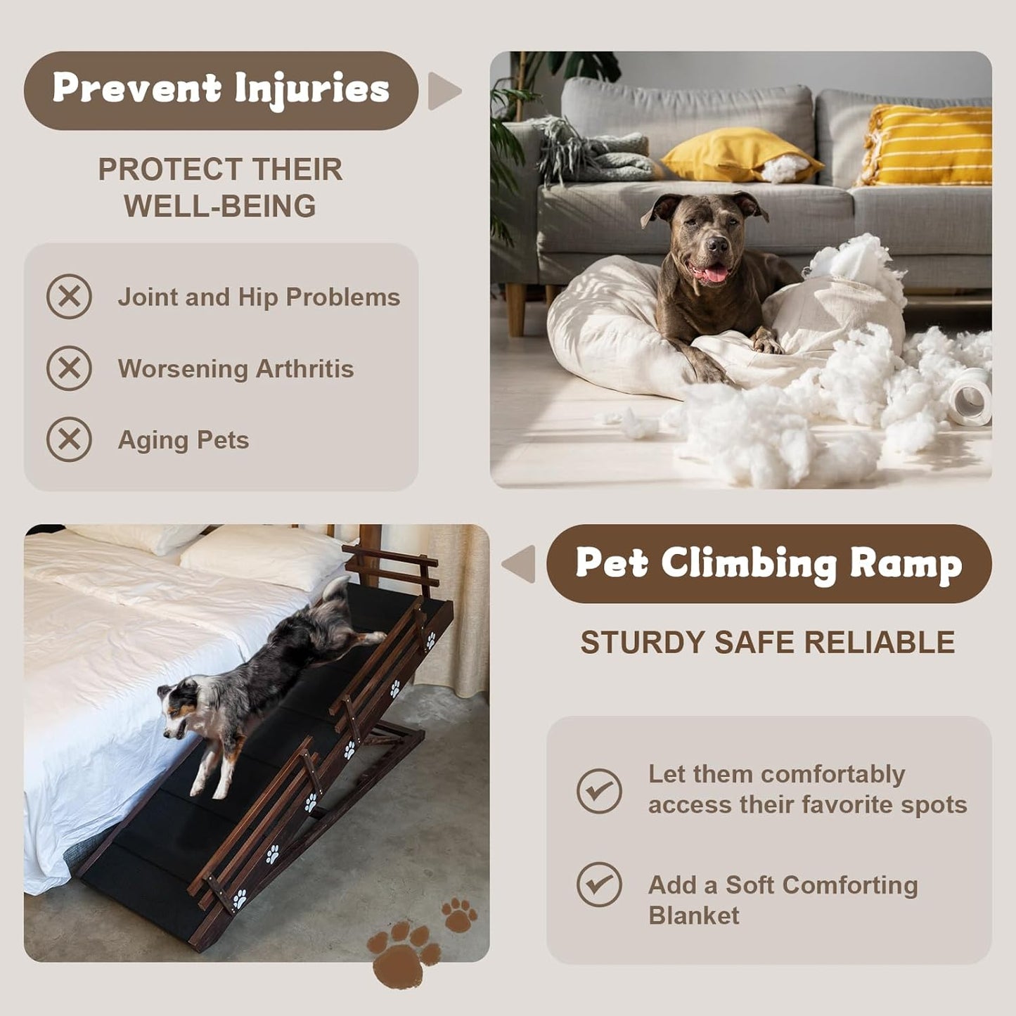 Efficraft Inch Dog Ramp, 6 Level Adjustable Height Folding Pet Ramp for High Beds, Elevates Up to 37 Inches - Portable for Senior Medium & Large Dogs and Cats