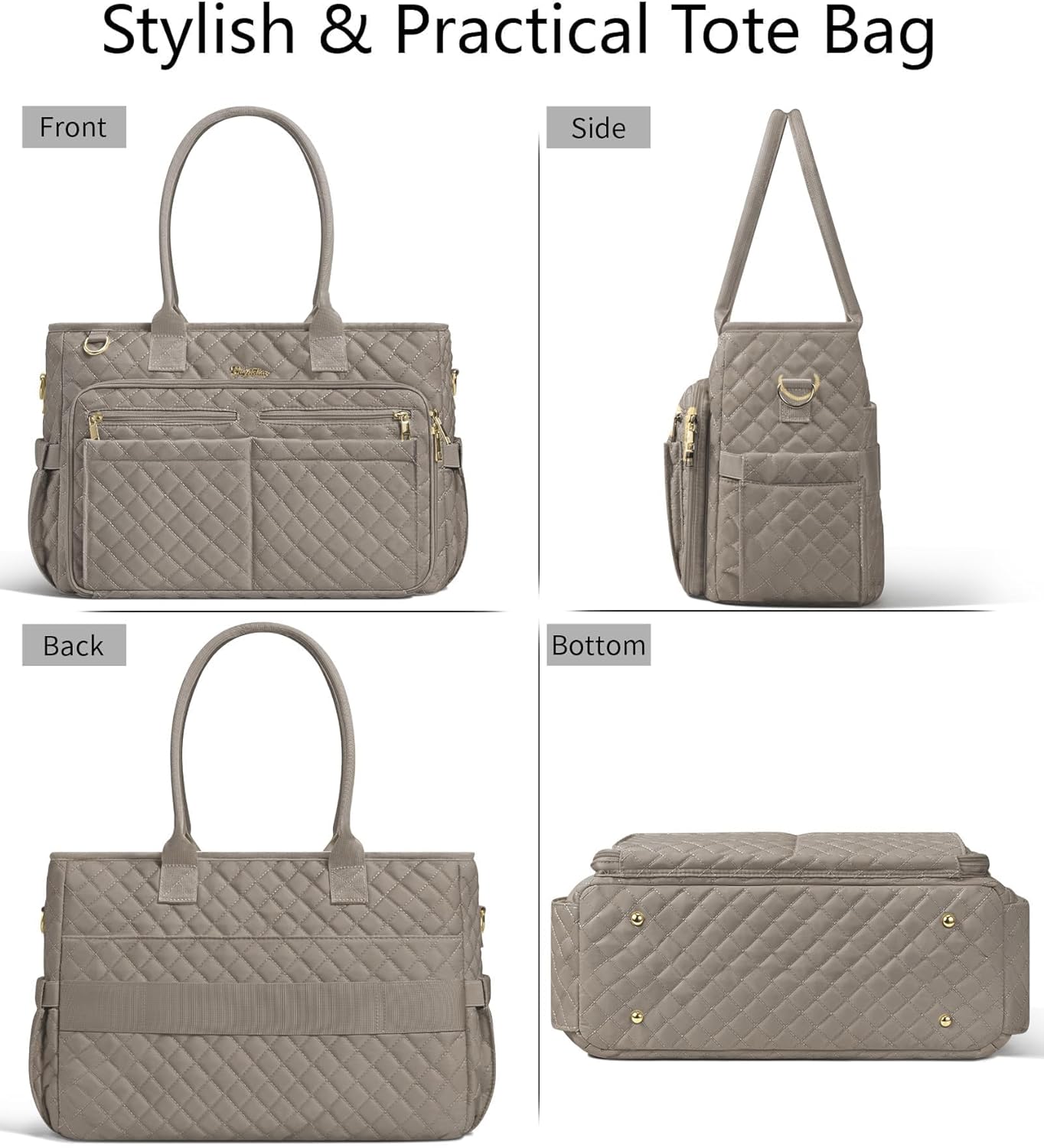 Teacher Bags for Women, 15.6 inch Laptop Work Tote Bag Quilted Nurse Bible Computer Shoulder Bag for School Travel | Dream Tote Work Bag, with 40oz Cup Holder, Insulated Pocket, Zipper & Strap, Office Briefcase, Ideal Gift for Women