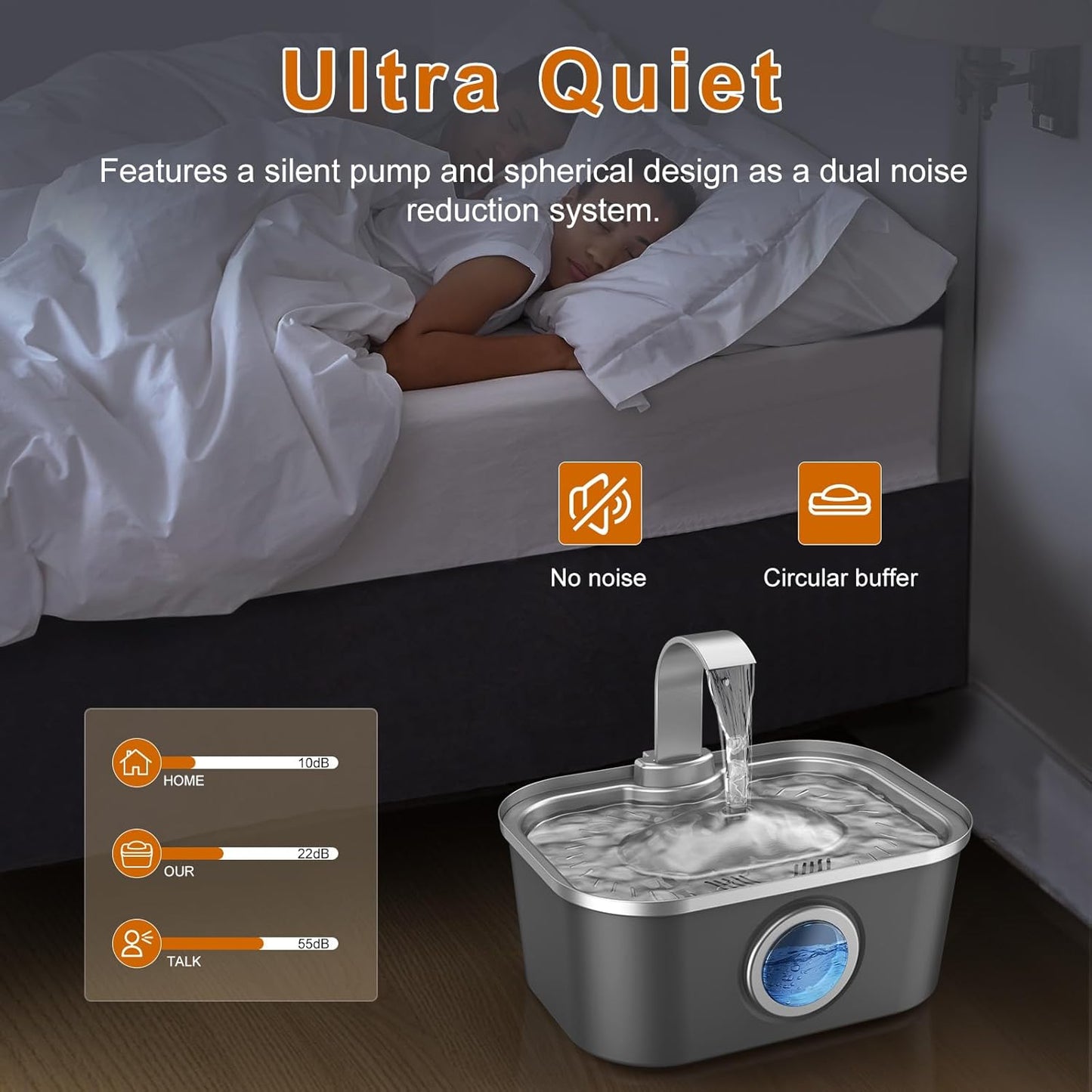 Bobo&Dragon Automatic Stainless Steel Water Fountain for Cat & Dog in Nebula Gray 124oz/3.5L Quiet Faucet Flow Water Dispenser, Fresh Filtered Hydration, Easy Clean, Leak-Proof for Indoor Pets