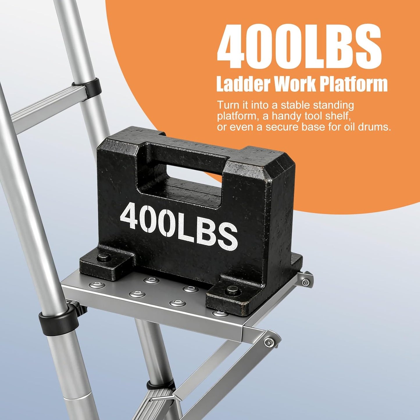 Ladder Platform for Standing, Extension Ladder Work Platform, Foldable Anti-Slip Ladder Platform Accessory for Paint and Tool, Ladder Step Attachment Project Tray, Alloy Steel Holds 400lbs