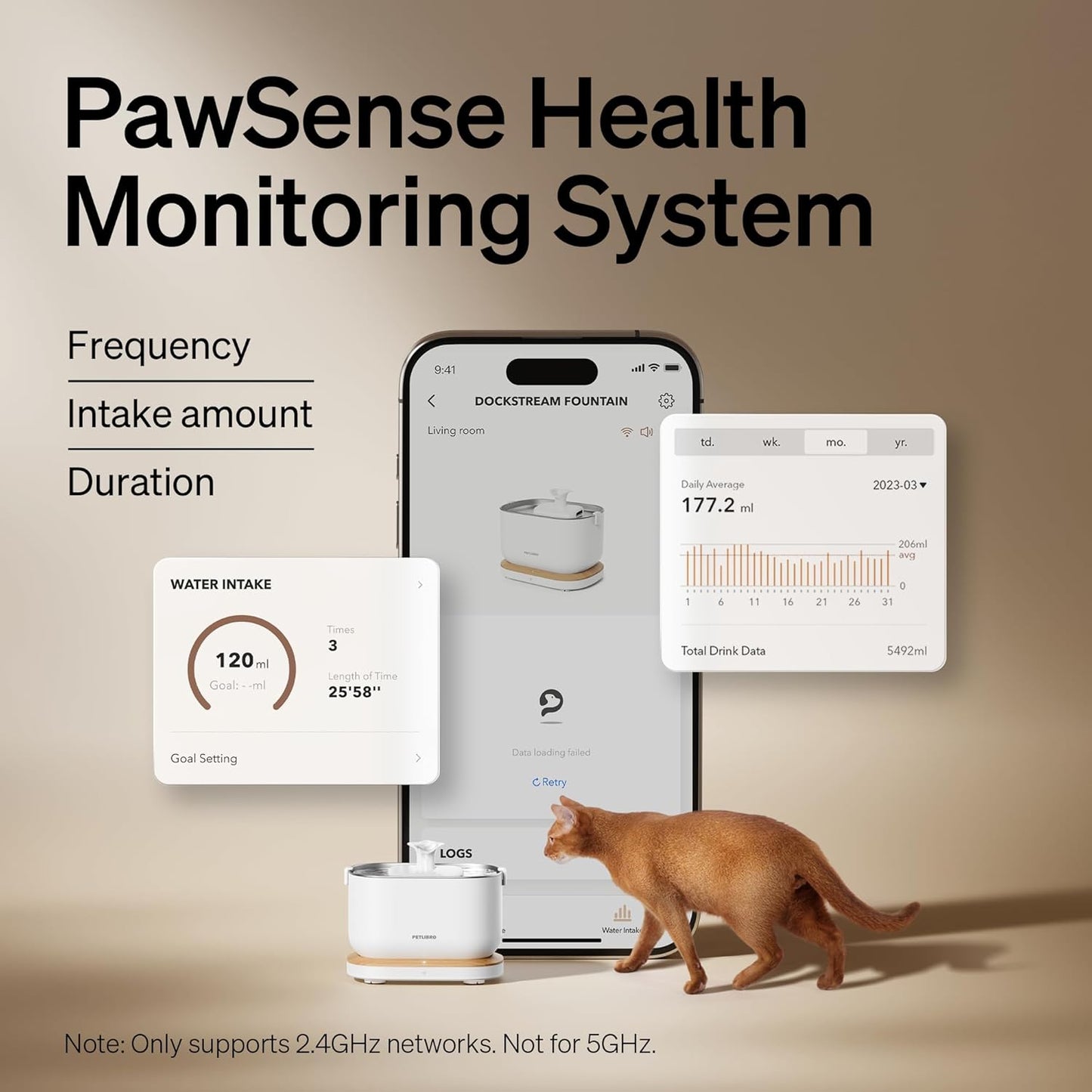 Bundle of PETLIBRO App Monitoring Cat Water Fountain with Wireless Pump + 4 Packs Genuine Replacement Filters, 2.5L/84oz Dockstream Pet Water Fountain for Cats Inside, Auto Cat Water Dispenser Dog
