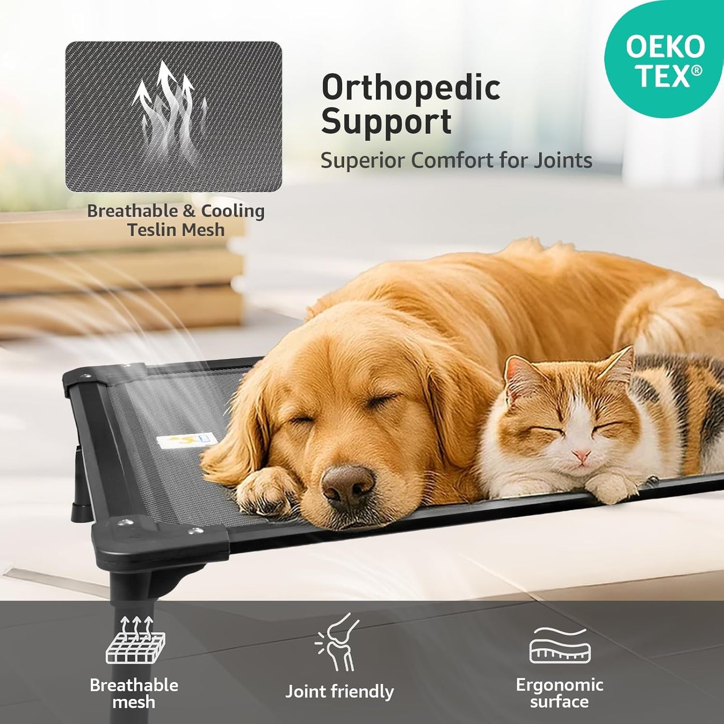 Sytopia 47'' Outdoor Elevated Dog Bed for Extra Large Dogs, Chew-Proof Pet Camping Raised Cot with Breathable Mesh - Durable Frame, Cooling Hammock Bed, Non-Slip Feet, Waterproof, Easy Clean