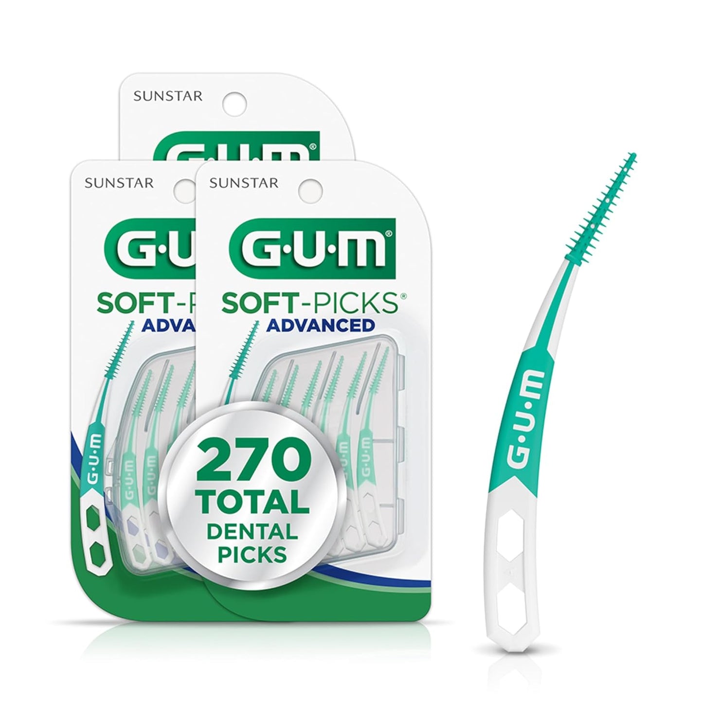 GUM Soft-Picks Advanced, Dental Picks for Teeth Cleaning and Gum Health, Disposable Interdental Brushes with Convenient Carry Case, Dentist Recommended Dental Picks, 90 Count (Pack of 3) 270 Total