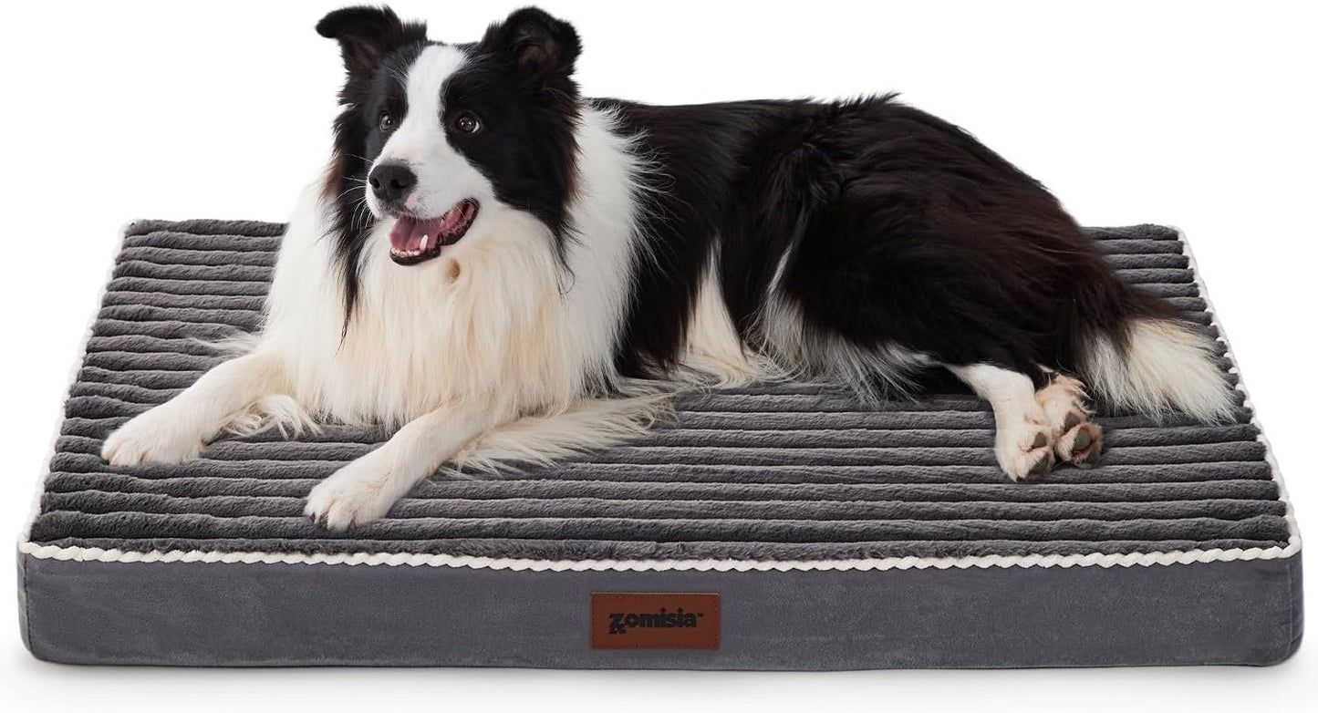 Orthopedic Dog Crate Bed for Large Sized Dog - Waterproof Puppy Bed for 36 Inch Kennel with Removable Washable Corduroy Cover, Support with Egg Crate Foam Filling, Grey