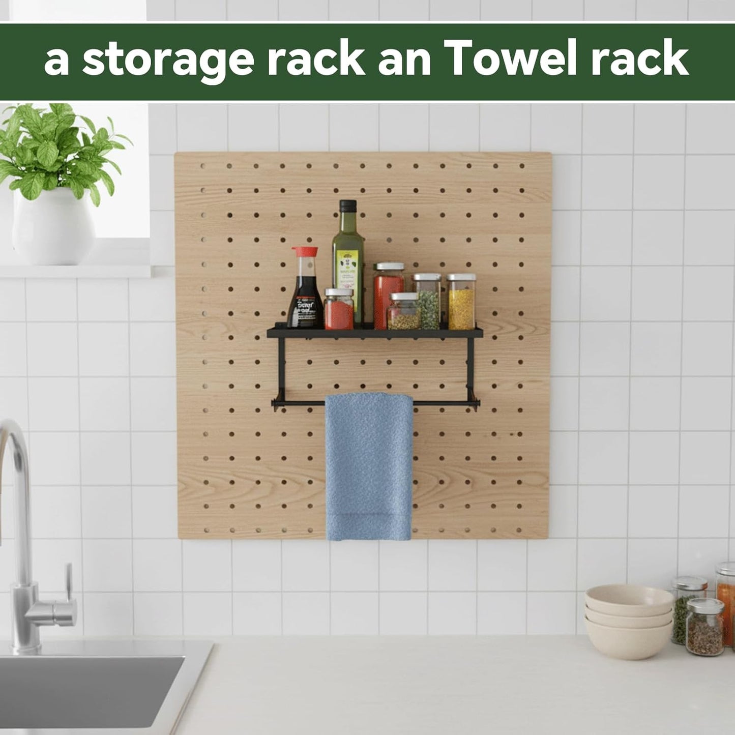 1 Pack Paper Towel Holder for Pegboard, Pegboard Paper Towel Holder with Shelf, Heavy Duty Peg Board Accessory, Pegboard Accessories for Garage, Workbench, Laundry or Craft Room Organization