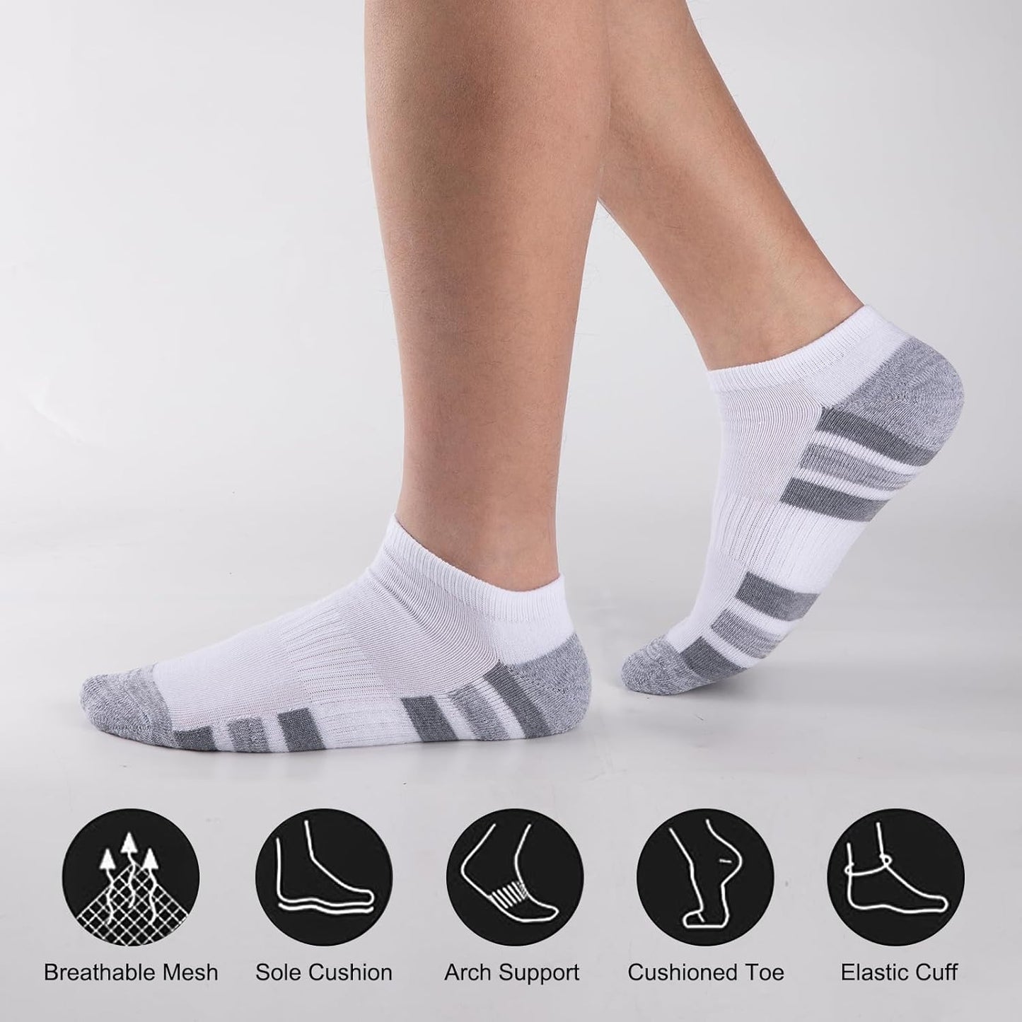 COOVAN 12 Pack Mens Ankle Socks Low Cut Cushioned Comfort Breathable Casual Socks 12 pairs