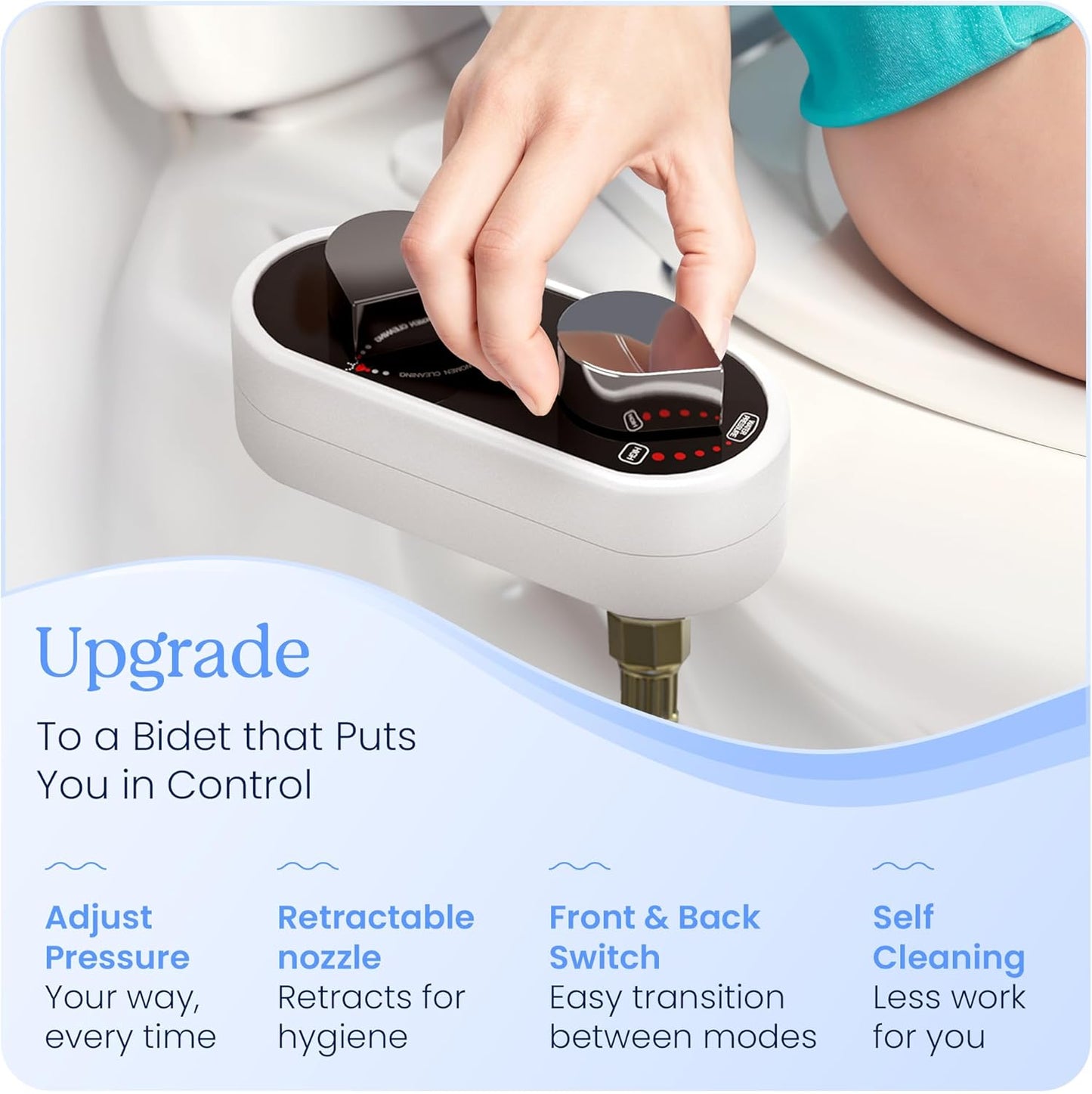 CLEAR REAR Bidet Attachment for Toilet Seat - Non-Electric with Self Cleaning Nozzles, Leak Proof Connectors, Adjustable Water Spray, Rear & Feminine Wash - Hygienic Bathroom Upgrades (Black)