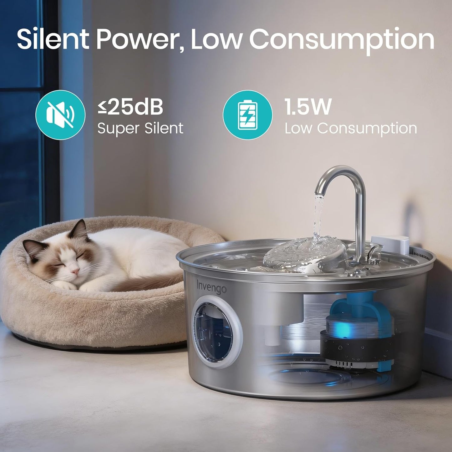 Large Round Plastic Water Pump for Cat Water Fountain, Easy-to-Clean Replacement Pump Compatible with Stainless Steel Cat Water Dispenser
