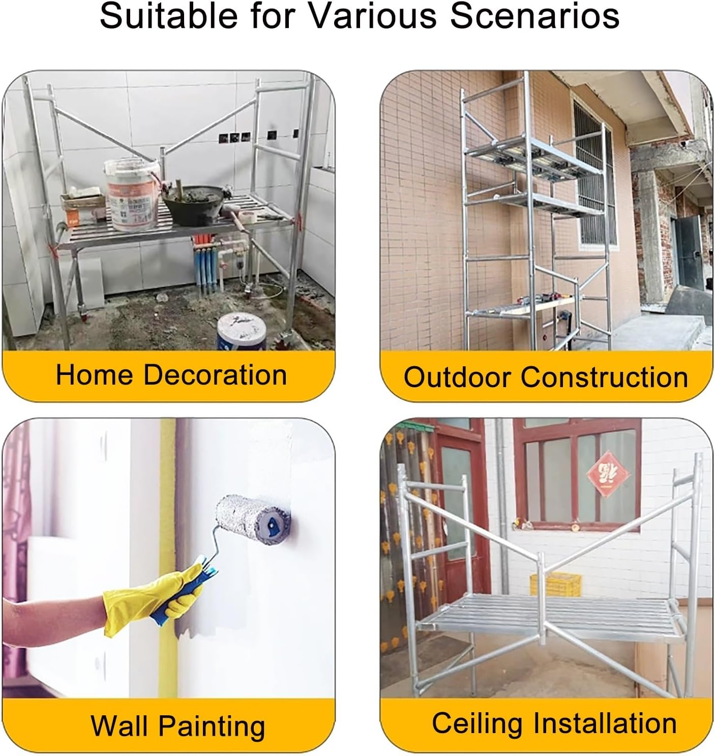 Mobile Scaffolding Ladder with Wide Non Slip Platform for RV Cleaning and High Painting Foldable Steel Scaffold Equipment for Walls and Decorating (Size: H:18)