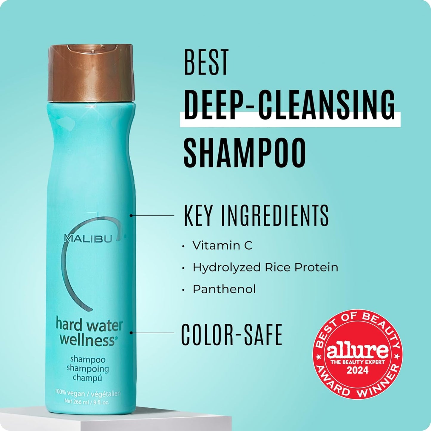 Malibu C Hard Water Wellness Shampoo - Hydrating, Sulfate-Free Hair Care for Hard Water - Removes Minerals and Buildup