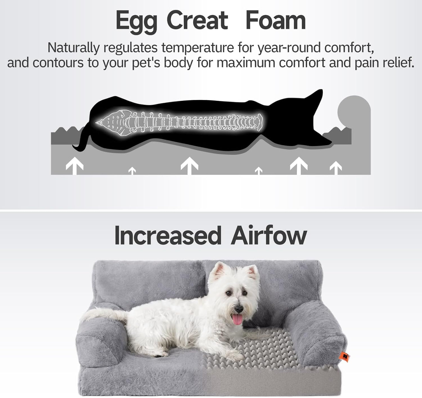 MEWOOFUN Orthopedic Dog Bed for Medium Dogs, Waterproof Dog Couch Dog Sofa, Supportive Foam Pet Bed with Removable Washable Cover and Nonskid Bottom (Grey, 35.4" L x 25.6" W x 11.8" Th)