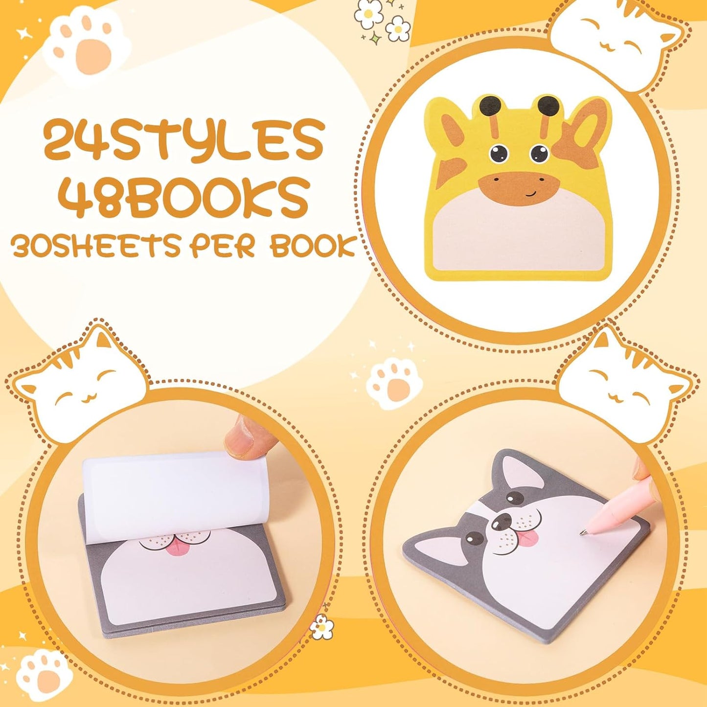 Maxdot 48 Pads 1440 Sheets Cute Sticky Notes, Fun Animal Sticky Notes Pad Self Adhesive Cartoon Jungle Farm Animal Memo Pads Bulk for Gift School Tab Office Home Supplies