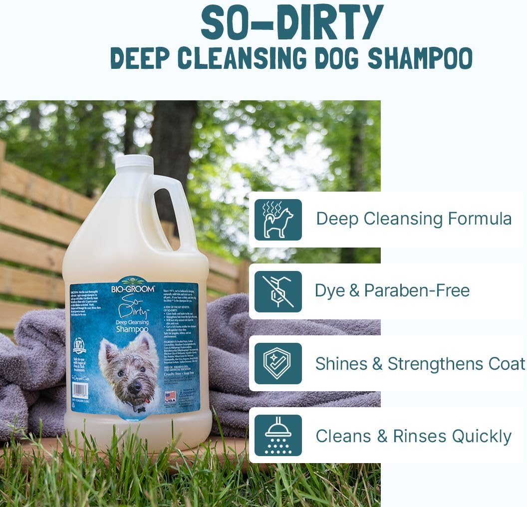 Bio-Groom So-Dirty Dog Shampoo - Quick Rinse Pet Shampoo, Dog Bathing Supplies, Puppy Wash, Dog Grooming Supplies, Cruelty-Free, Made in USA, Shampoo for Smelly Dogs - 1 Gallon