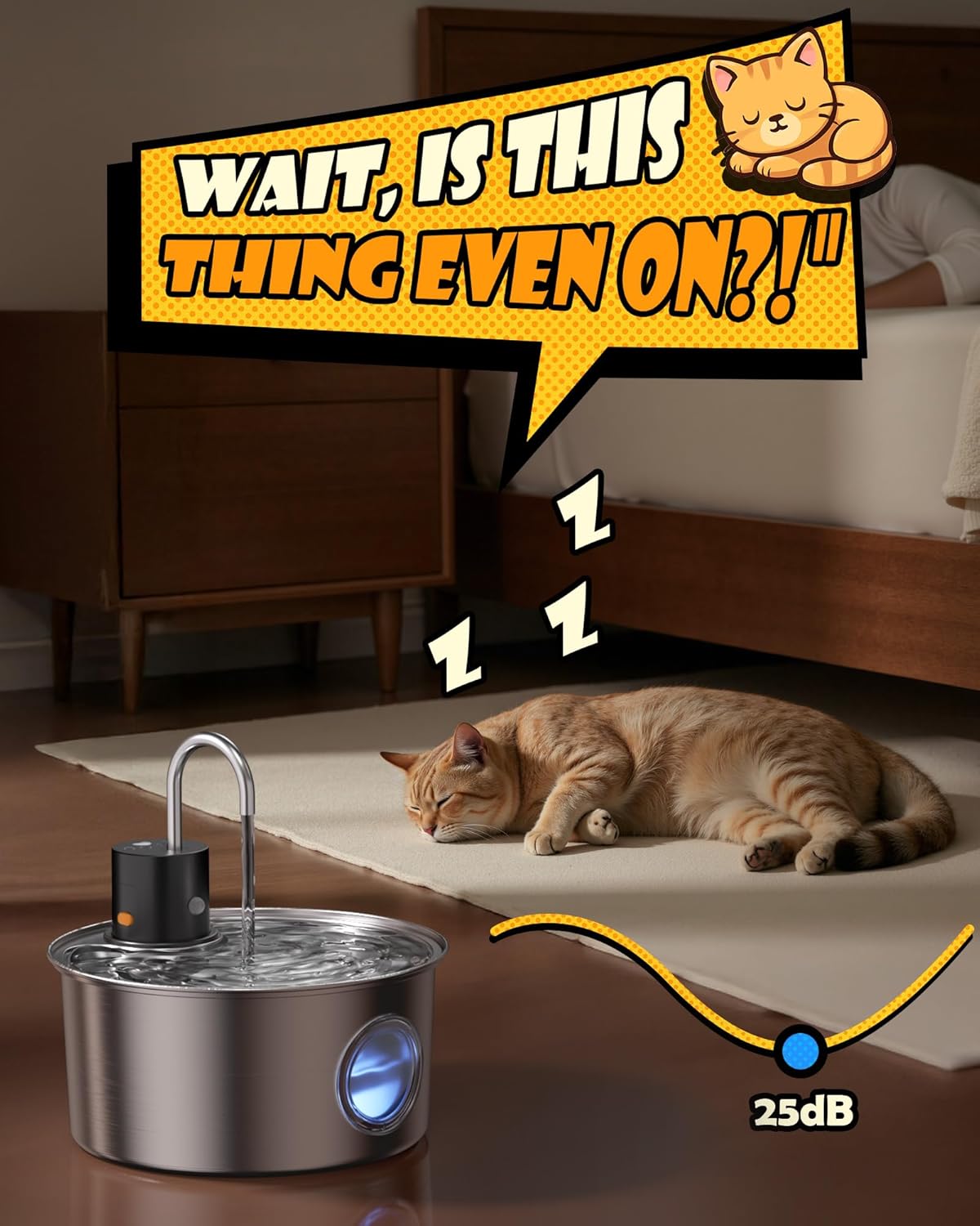 Wireless Cat Water Fountain Stainless Steel, Cordless Automatic Pet Water Dispenser for Cats Indoor, Small Dogs, 108oz/3.2L Rechargeable Pet Drinking Fountain with Motion Sensor