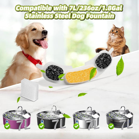 16 Sets Filter Replacement Compatible with smartoo 7L/236oz/1.8G Dog Water Fountain, Dog Water Bowl Filter for Stainless Steel Pet Fountain