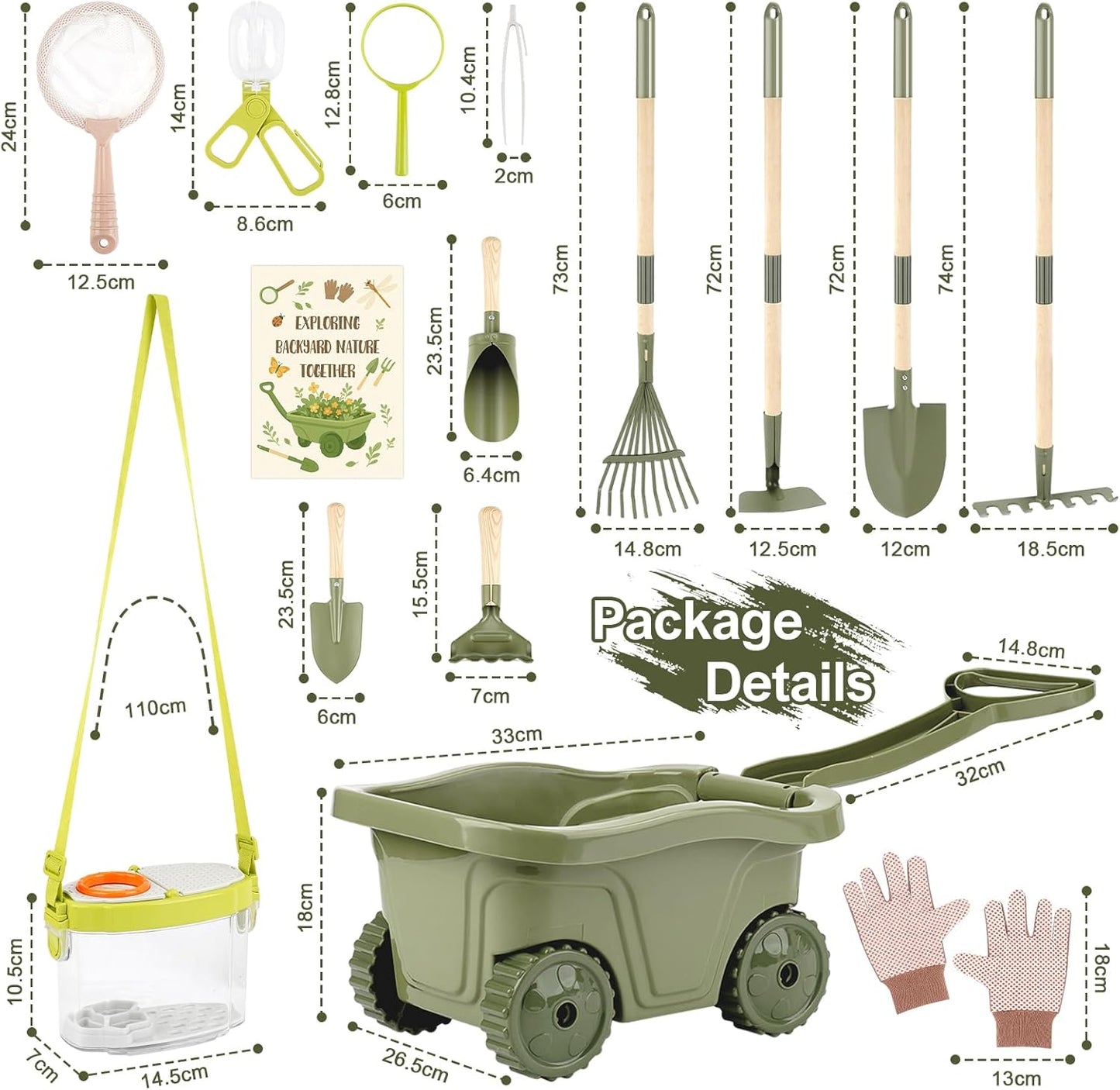 Dreamon Kids Gardening Tools & Bug Catcher Kit, 2-in-1 Outdoor Toys with Wheelbarrow and Bug House, STEM Educational Toys for 3 Year Old, Birthday Gifts Outdoor Gifts for Kids 3-5