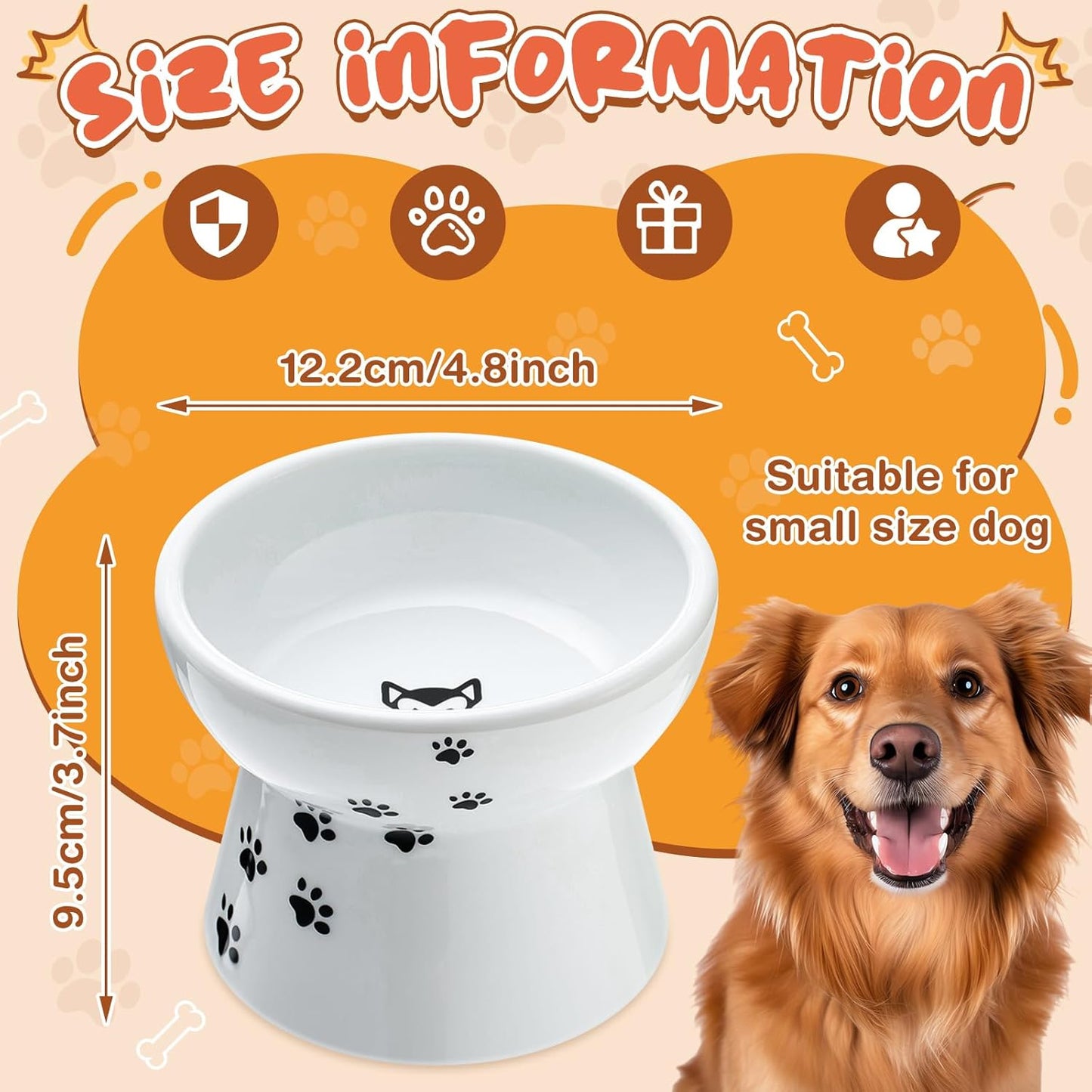 2 Pack Elevated Dog Bowls Cute Ceramic Raised Dog Bowl Nonslip Elevated Water Bowl for Dogs, Dishwasher and Microwave Safe