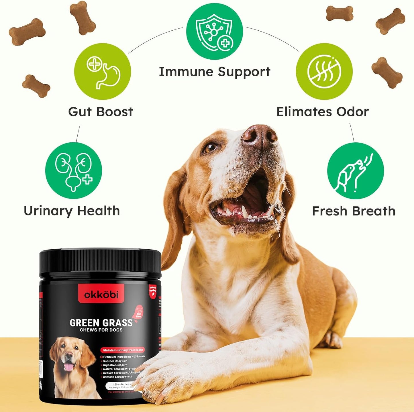 Dog Urine Neutralizer for Lawn - 150 Chews - Advanced Green Grass Dog Chews - Canine Pee Grass Saver - Green Lawn Treats with Natural Ingredients & Digestive Enzymes - Beef
